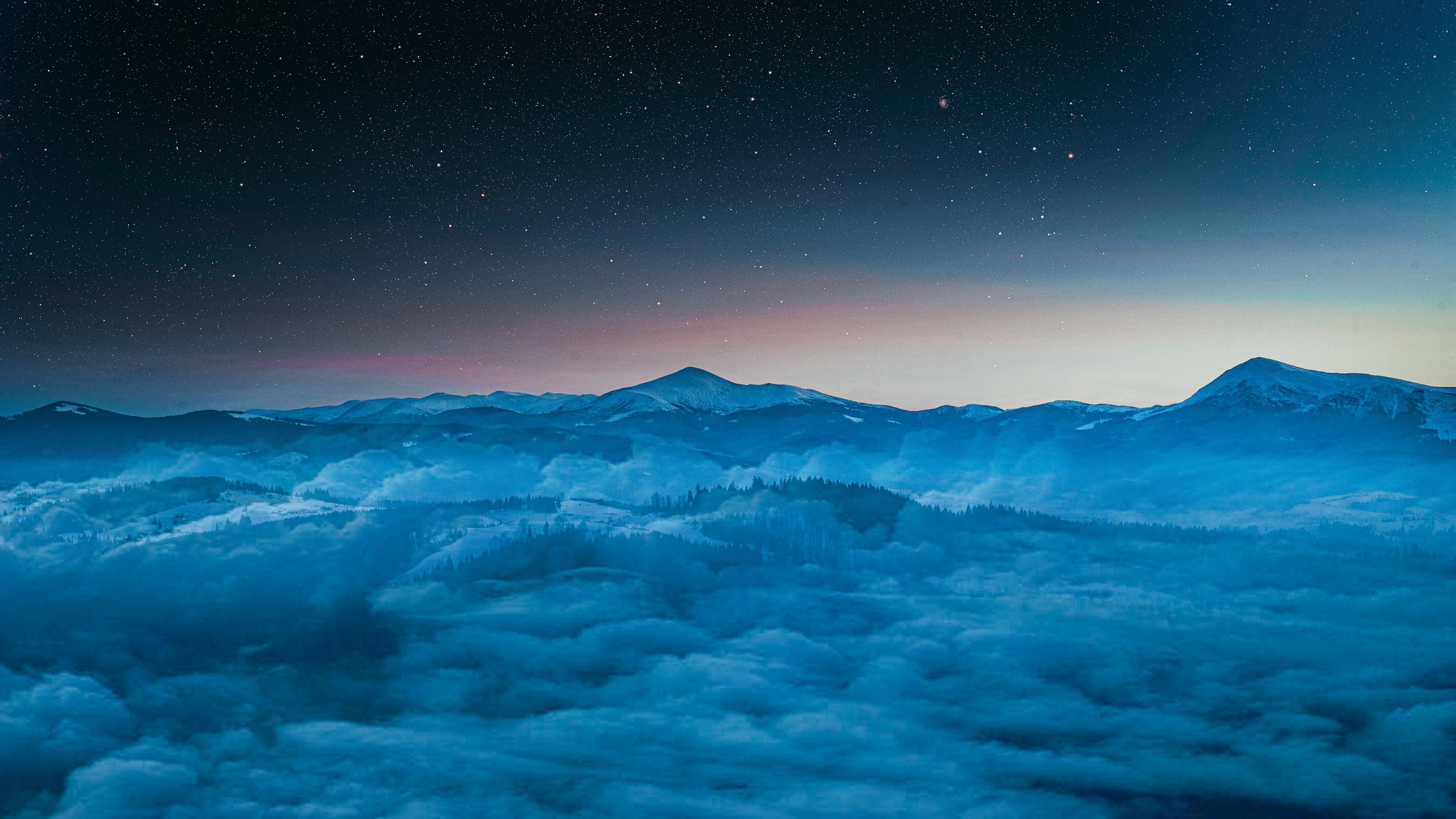 4K Nature Landscape of Mountains Above Clouds at Night HD Wallpaper