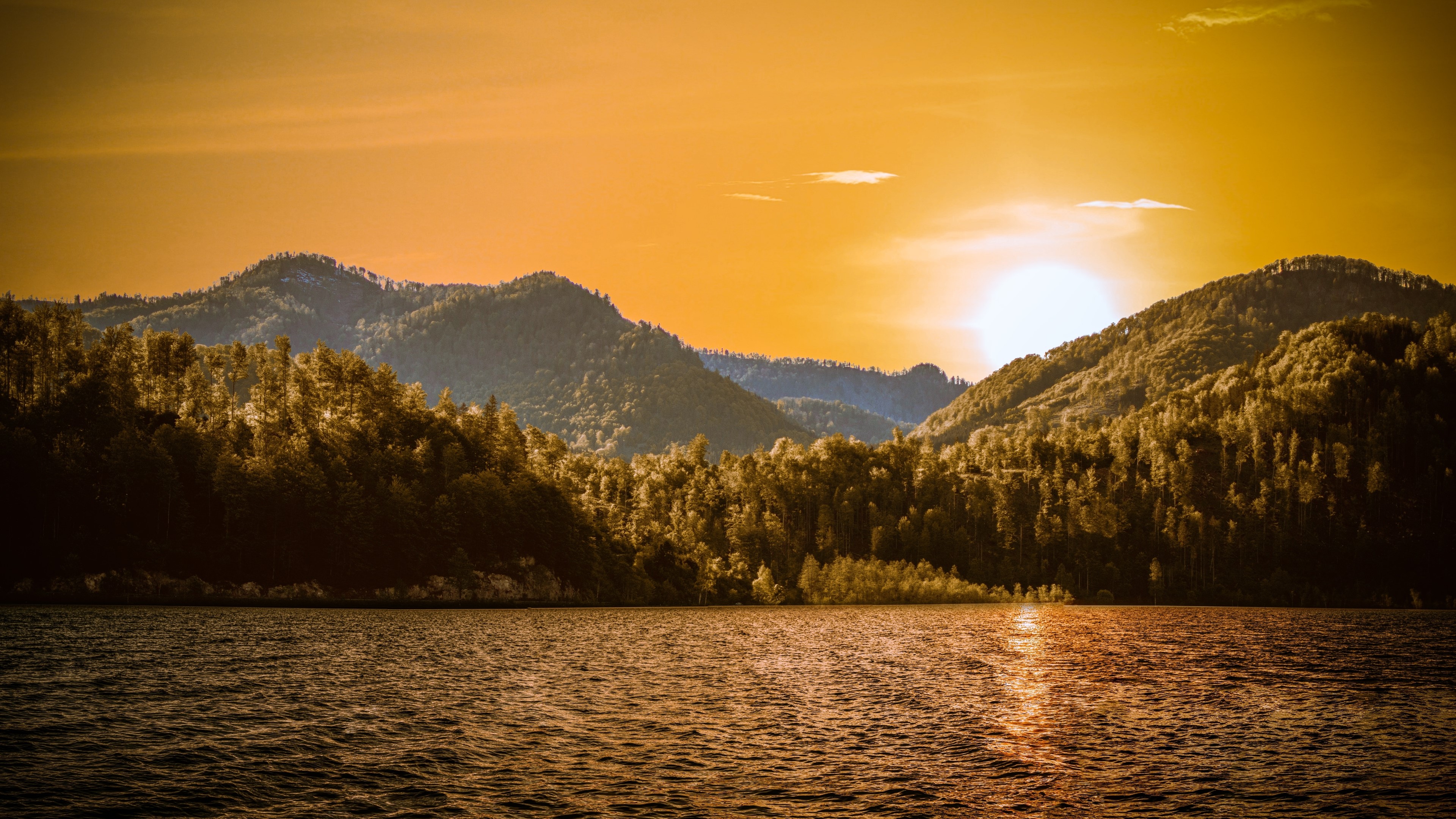 4K Nature Landscape with Mountains and Lake at Sunset HD Wallpaper
