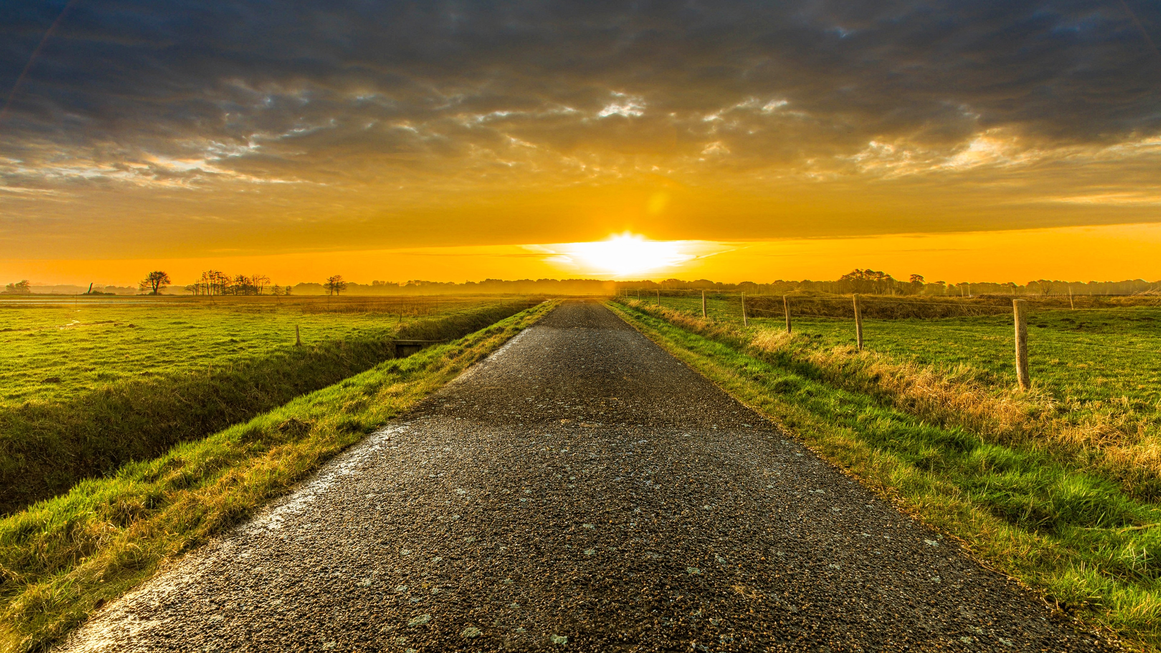 4K Sunset Over a Country Road HD Wallpaper