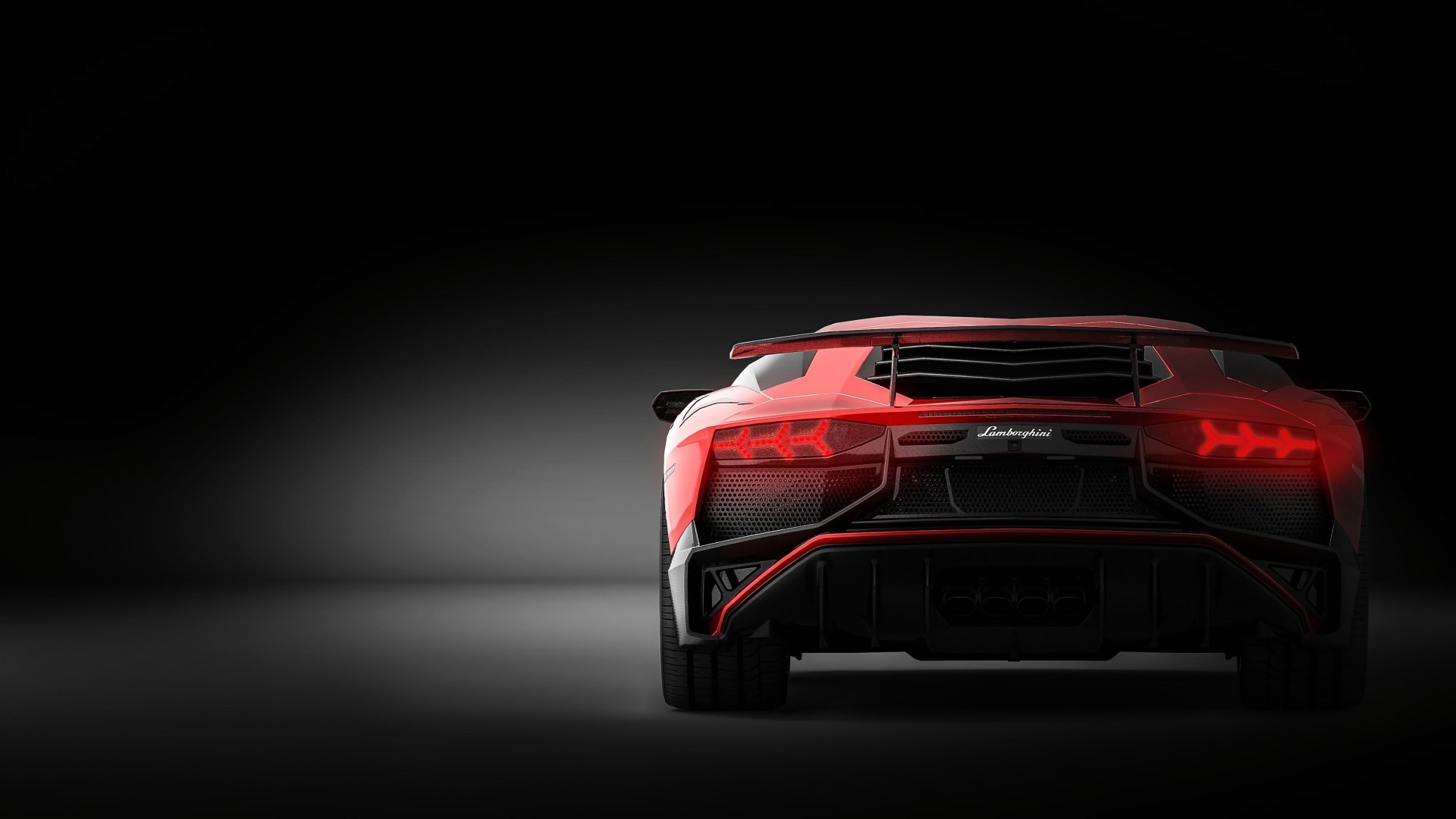 Red Lamborghini Aventador rear view HD Wallpaper