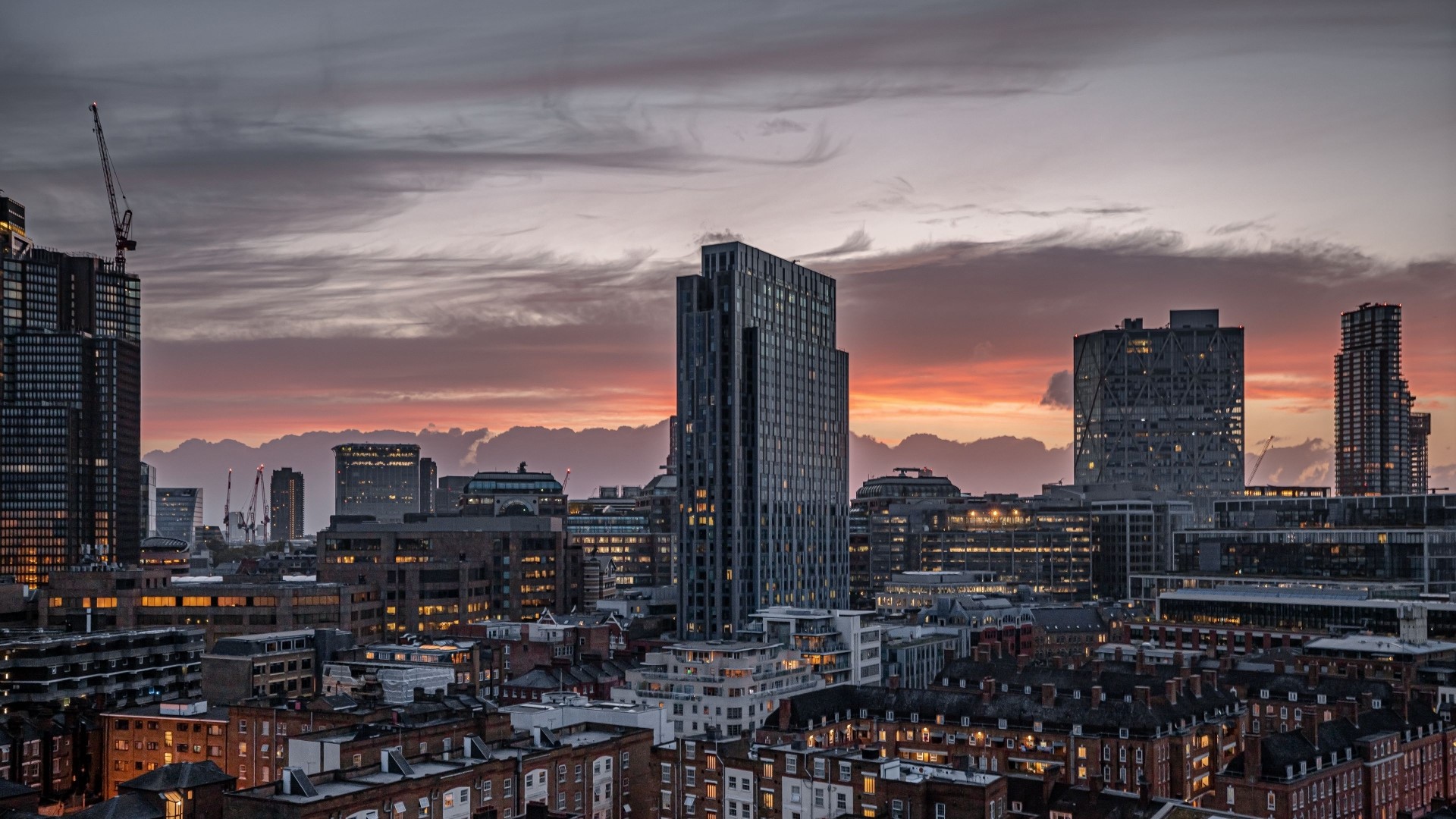 Cityscape with Skyscrapers at Dusk HD Wallpaper