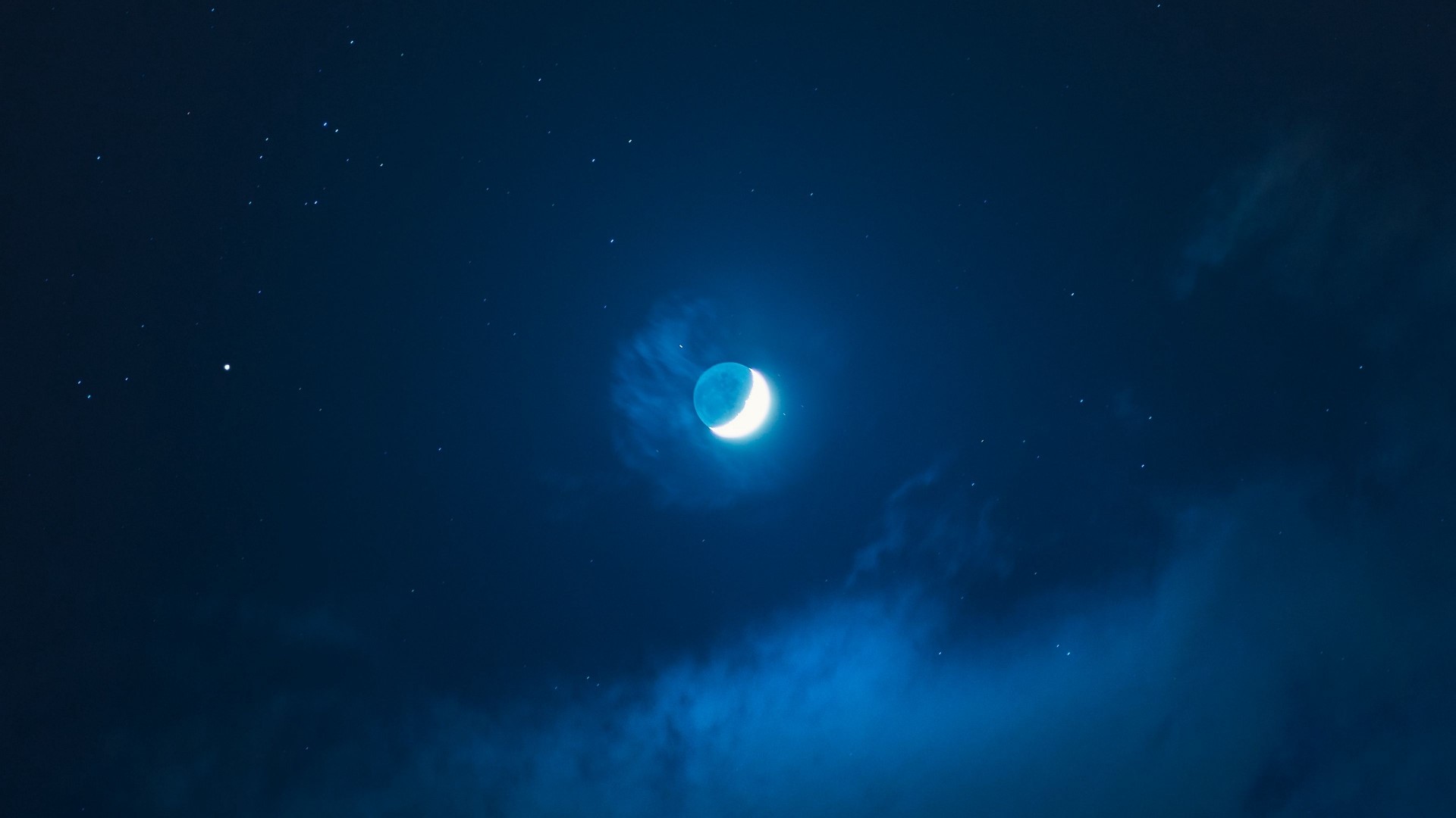 Crescent Moon in a Starry Night Sky HD Wallpaper