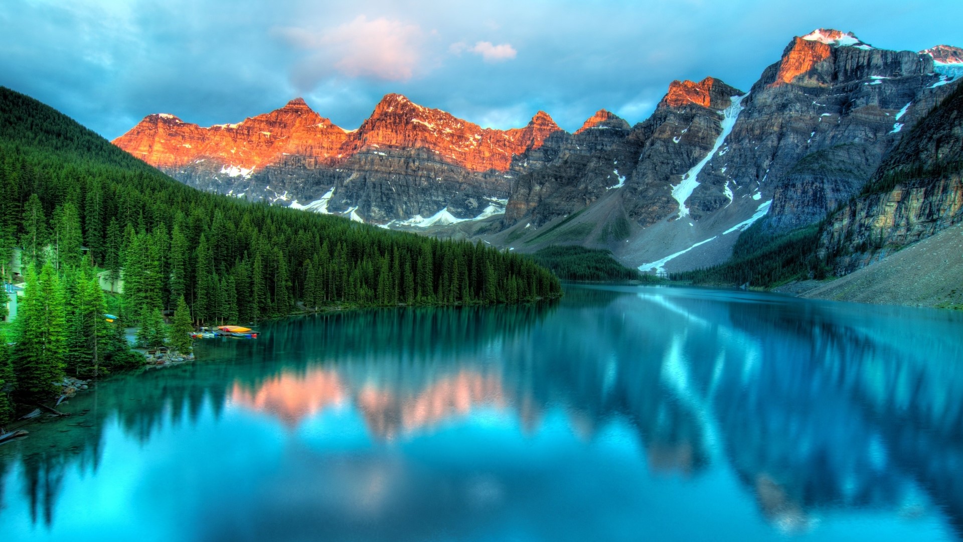 Moraine Lake with Mountains and Forest HD Wallpaper