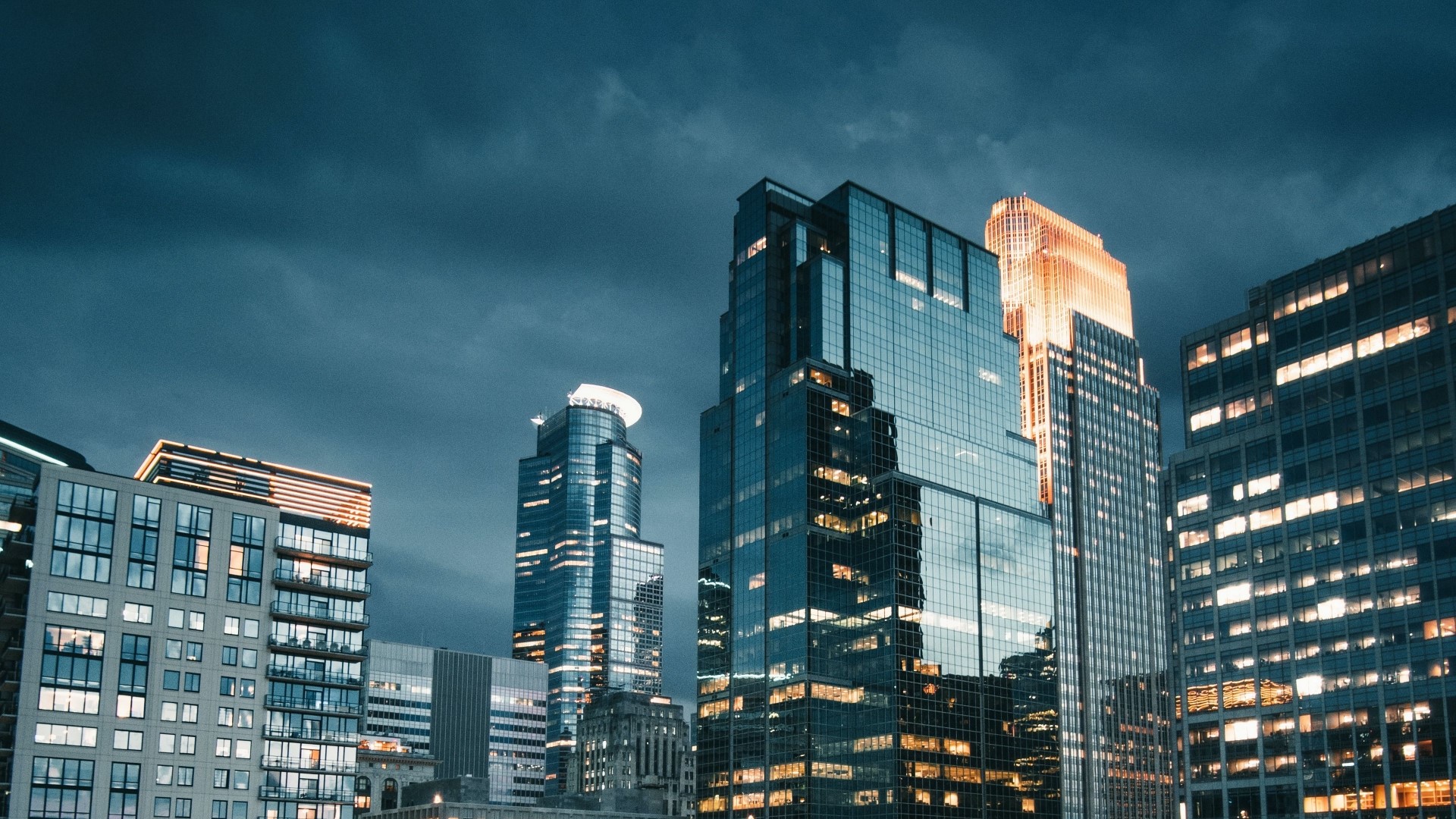 Night cityscape with illuminated skyscrapers HD Wallpaper