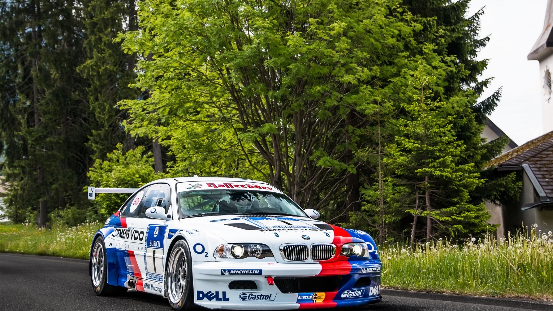 BMW M3 GTR Race Car on Road HD Wallpaper