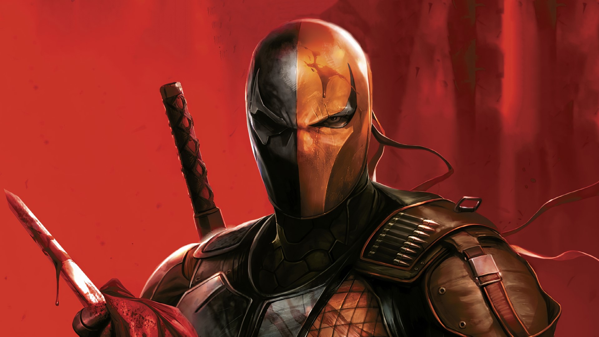 Deathstroke with a bloody sword HD Wallpaper
