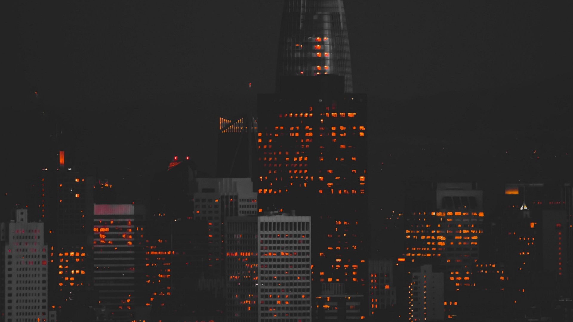 Night city skyline with illuminated skyscrapers HD Wallpaper