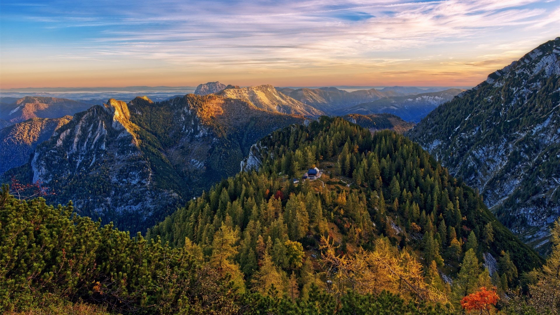 Mountains near Gmunden at sunset HD Wallpaper