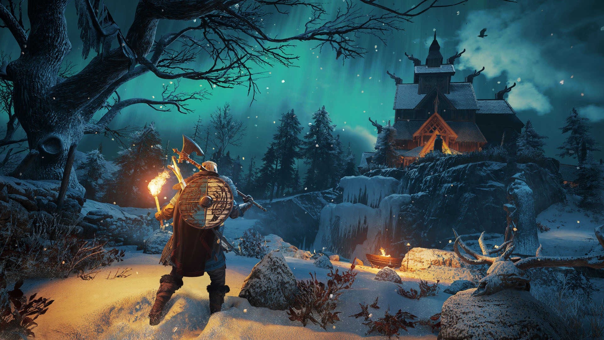 Eivor from Assassins Creed Valhalla in snowy landscape HD Wallpaper