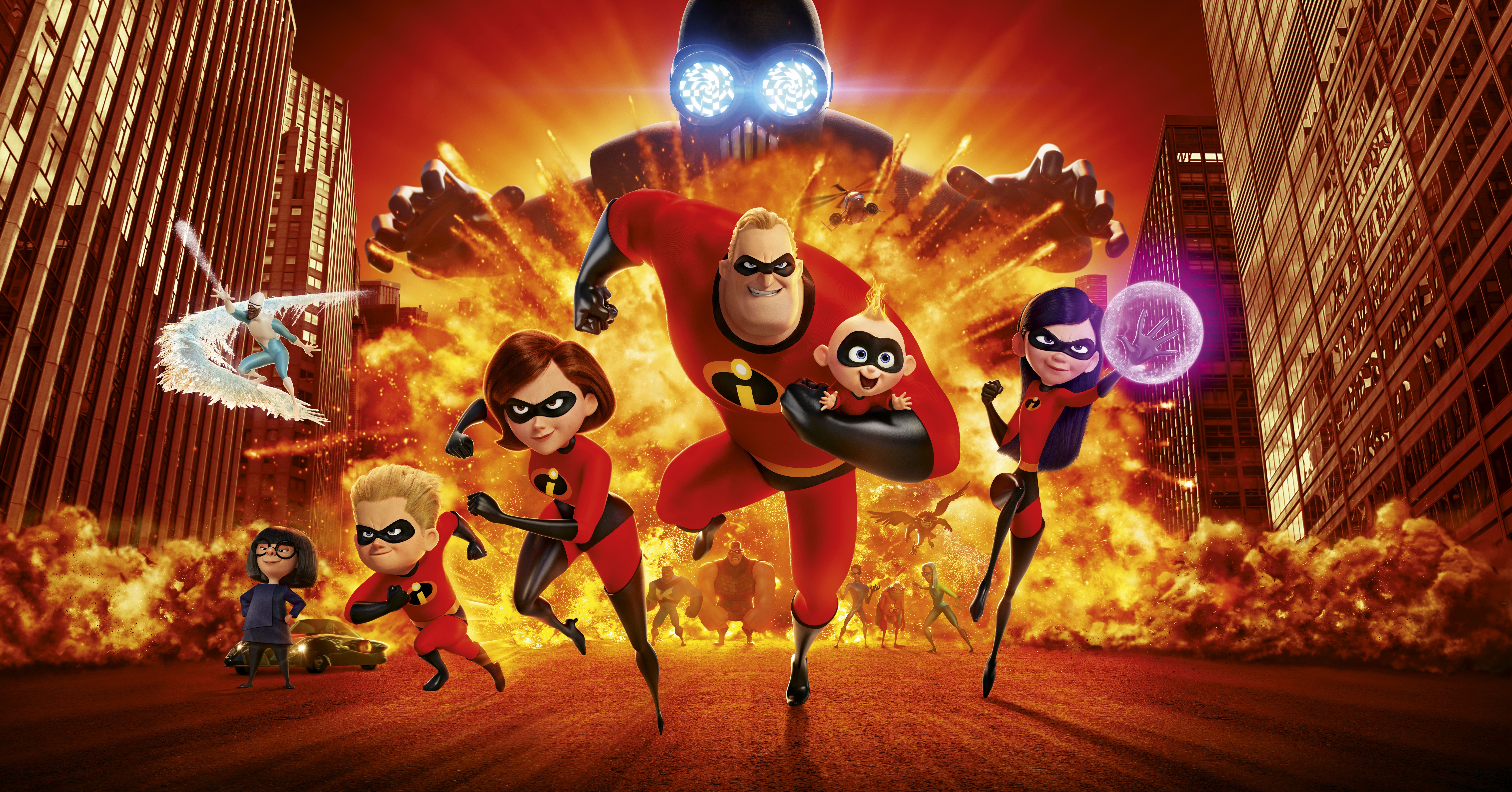 The Incredibles 2 family running from explosions HD Wallpaper