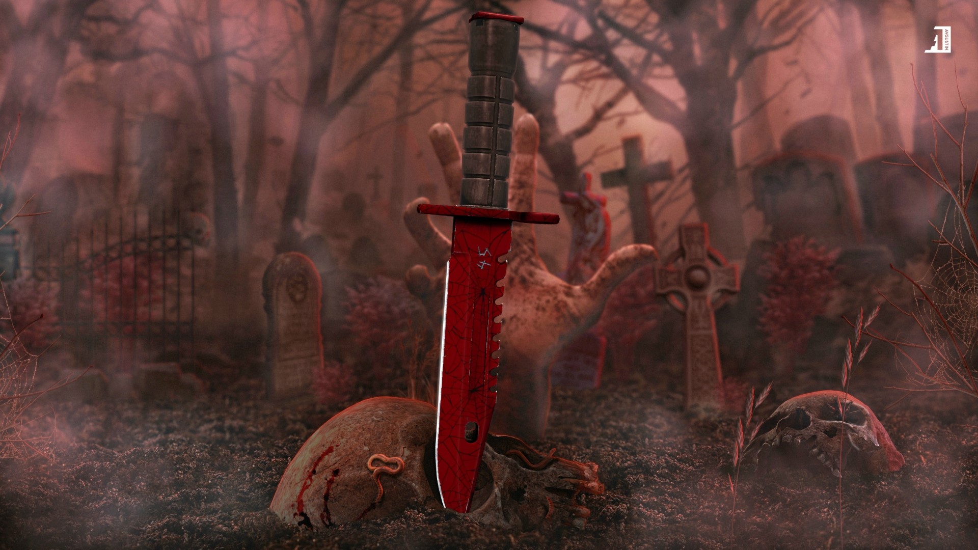 Bloody knife in a graveyard CS:GO HD Wallpaper