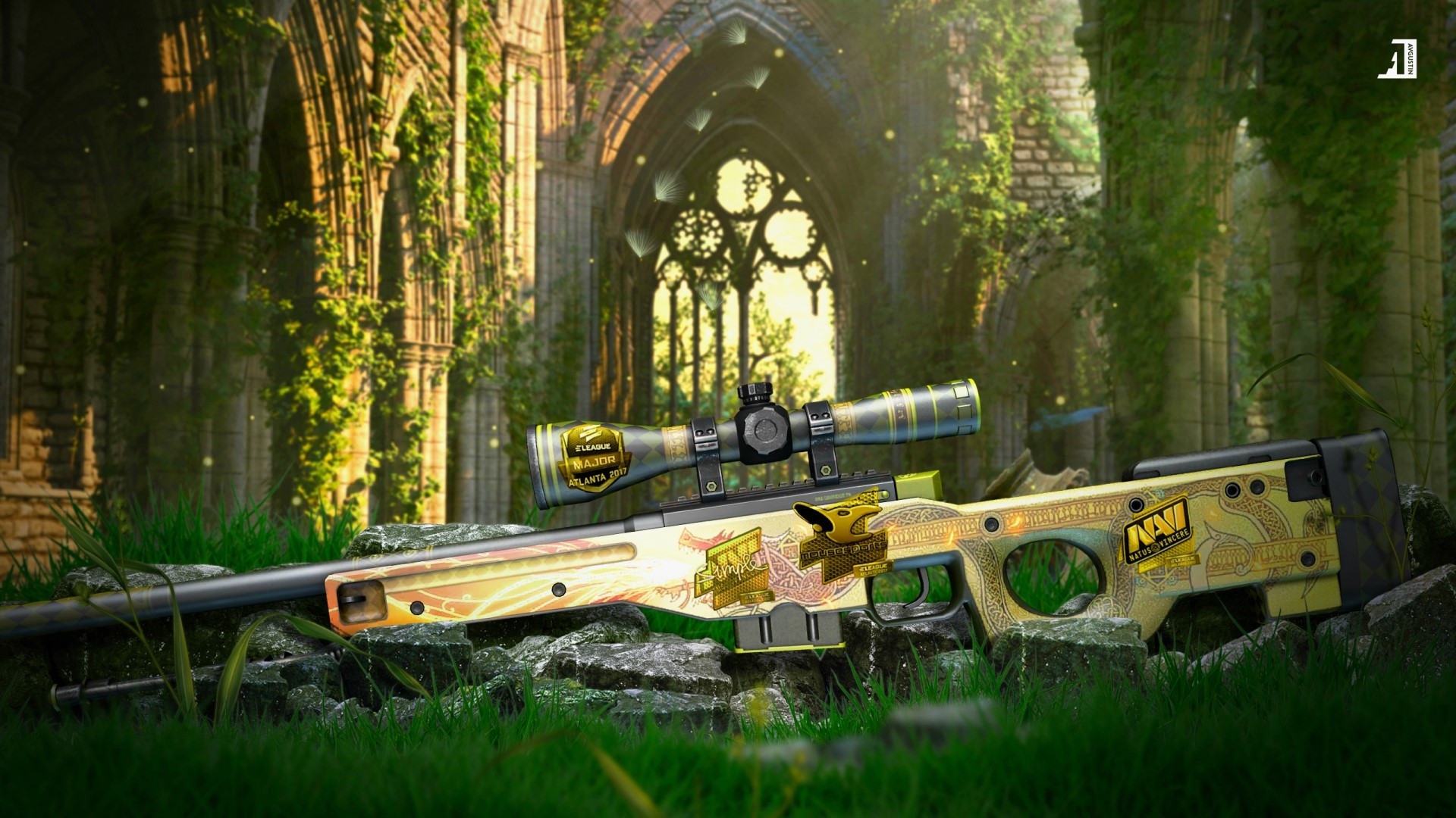 AWP Asiimov CS:GO skin in ruins HD Wallpaper