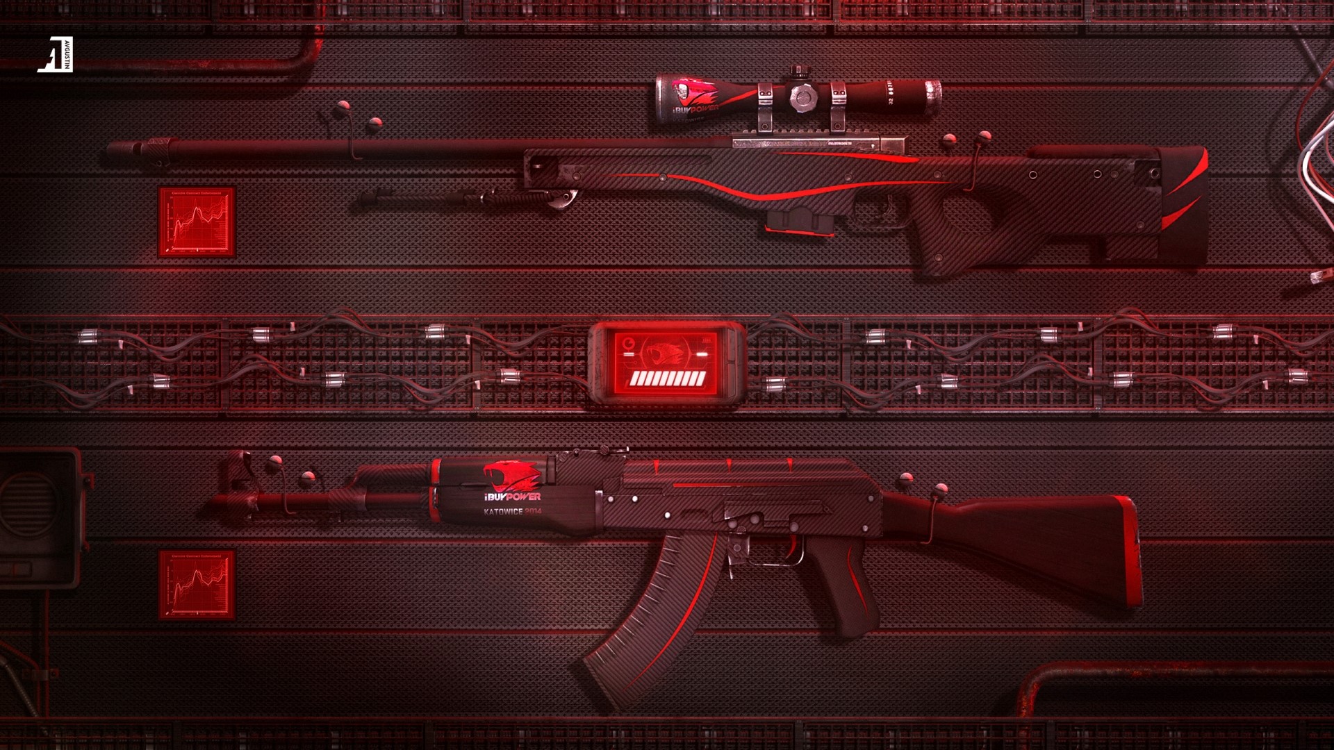 CS:GO sniper rifle and AK-47 on red background HD Wallpaper