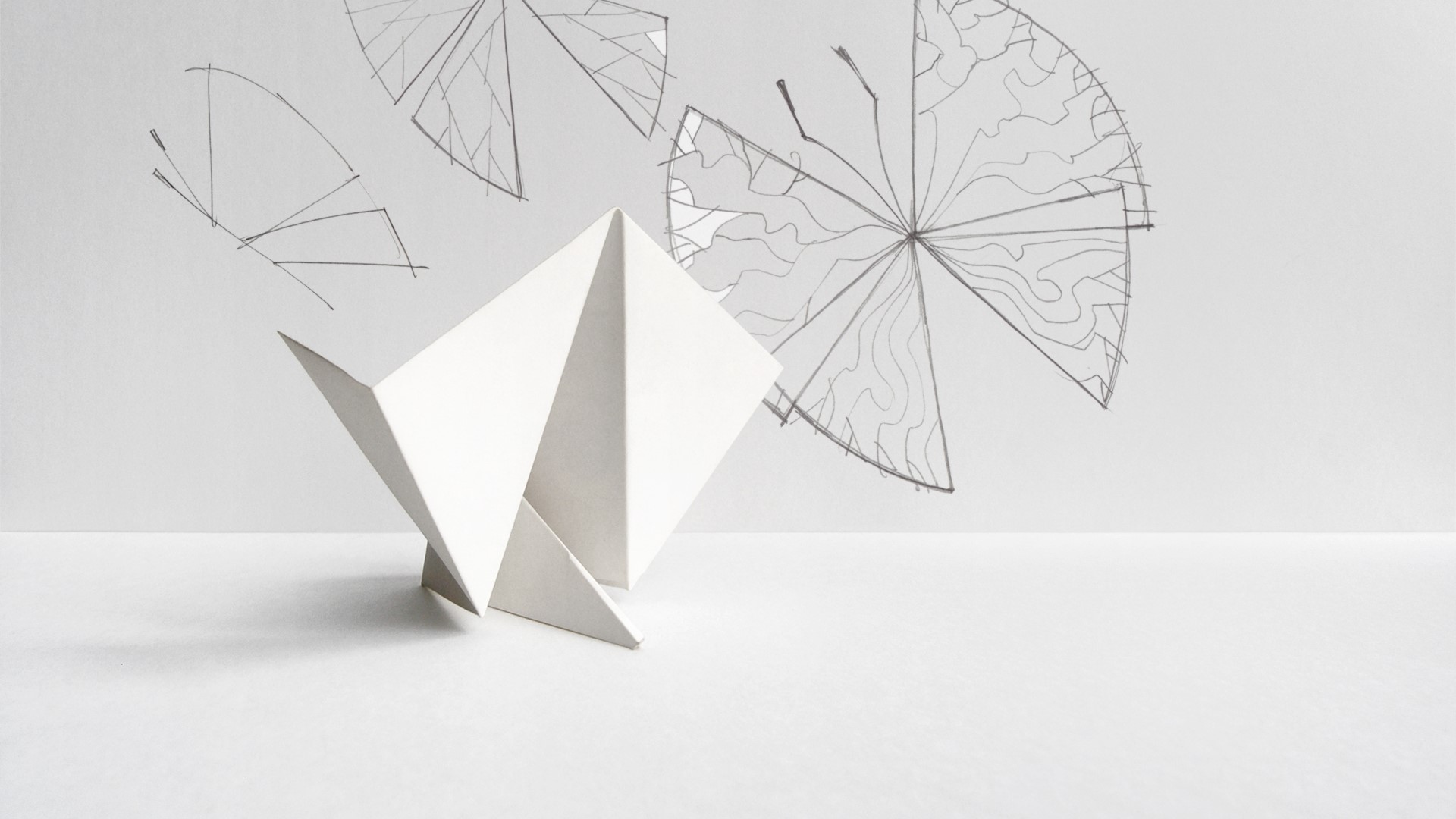 Paper origami butterfly with sketched wings HD Wallpaper
