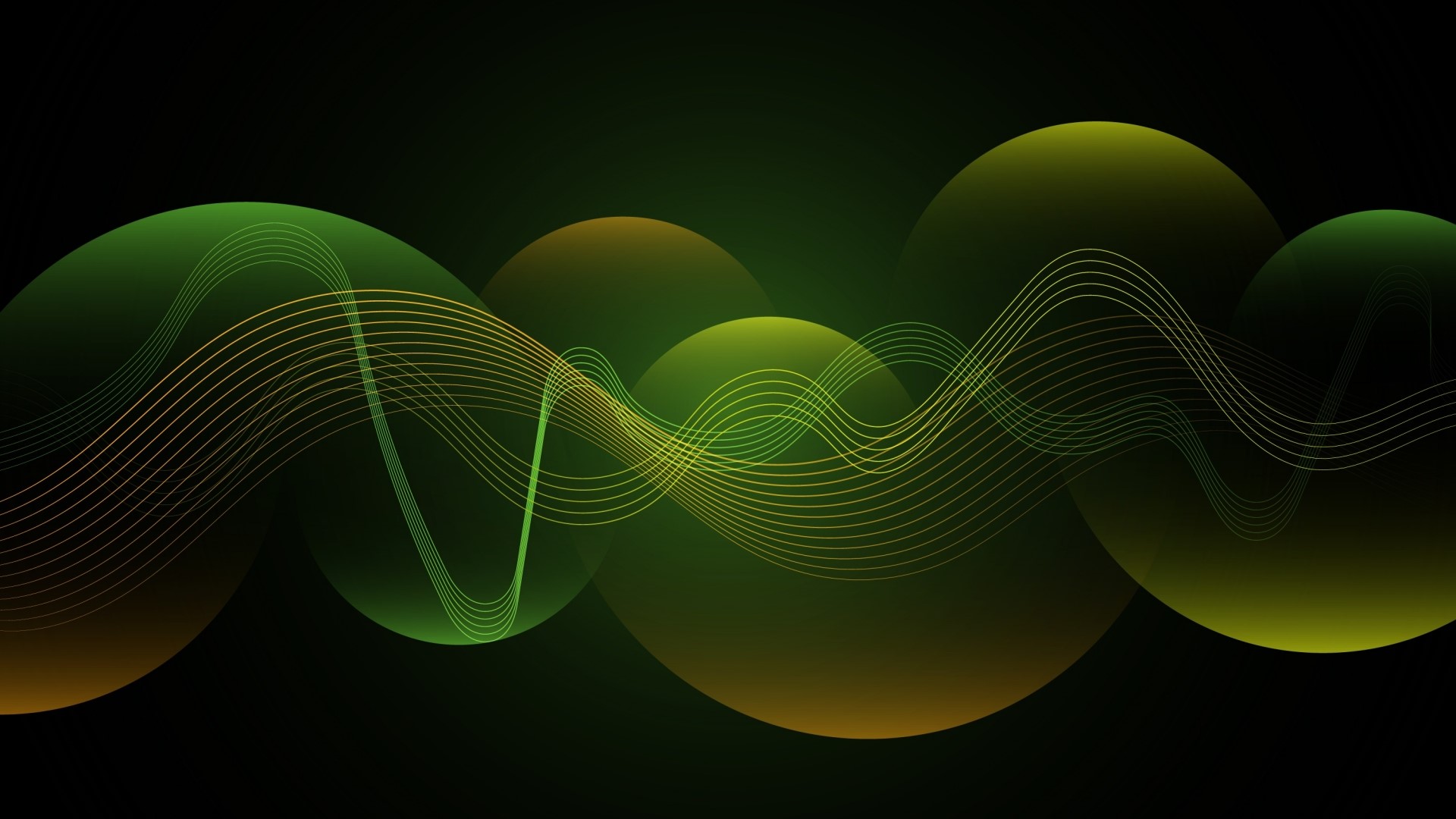Abstract green and yellow waves and circles HD Wallpaper
