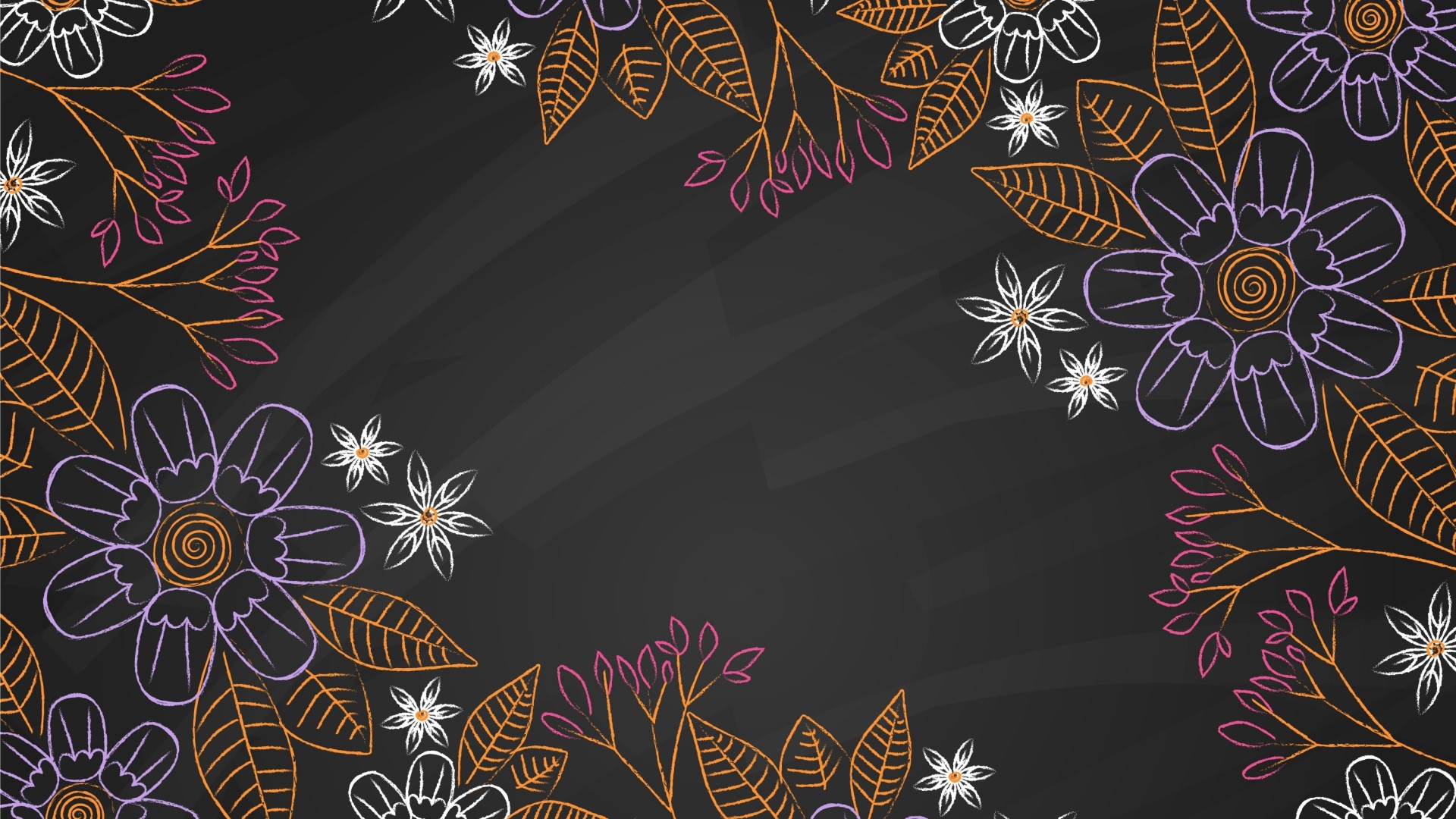 Chalkboard floral illustration with purple, white, and orange flowers HD Wallpaper