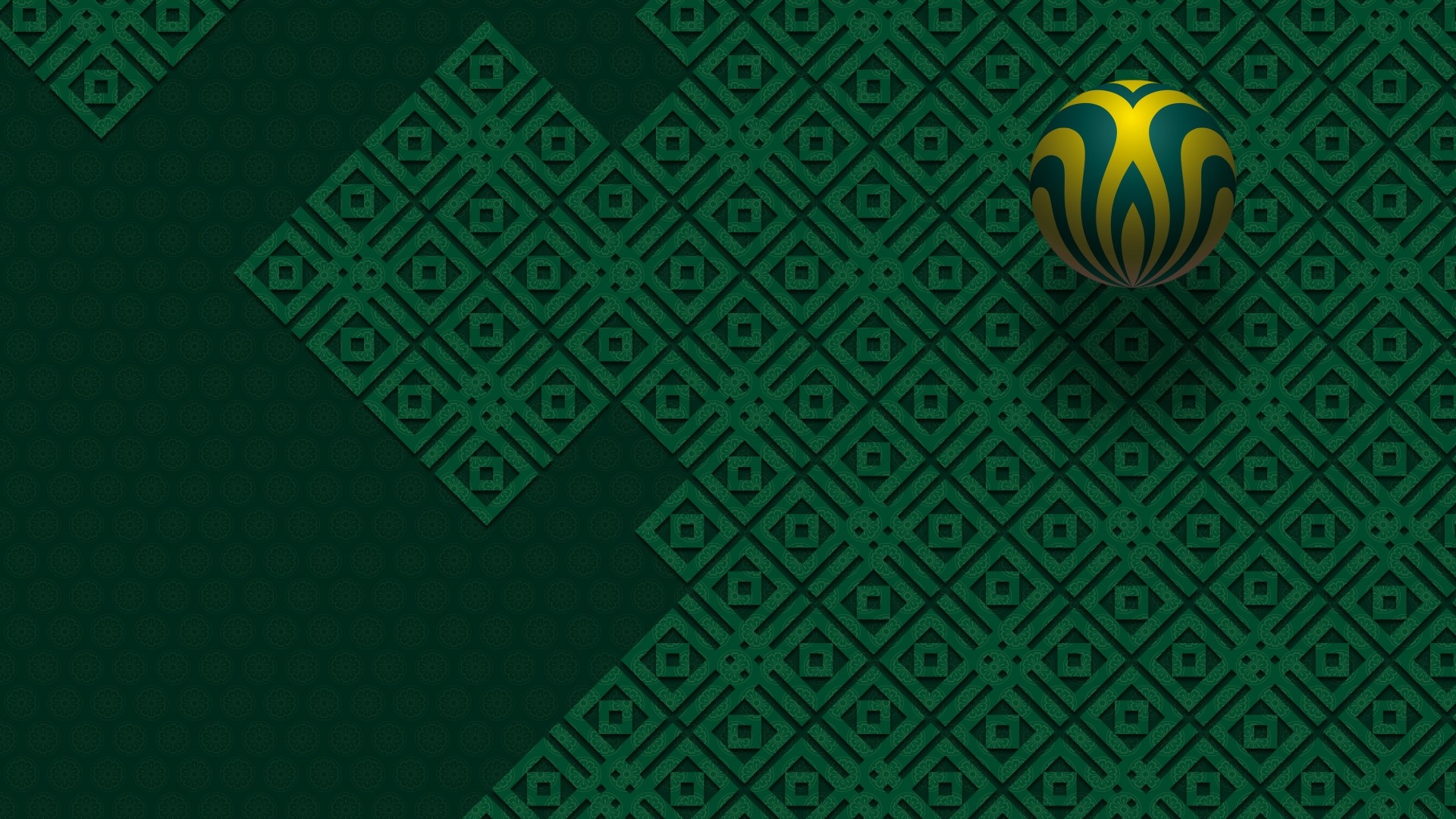 Ball with yellow and green pattern on a green patterned surface HD Wallpaper