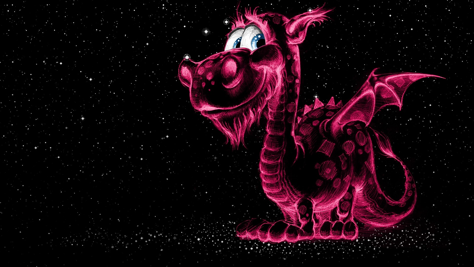 Pink Dragon in Starry Night Sky HD Wallpaper