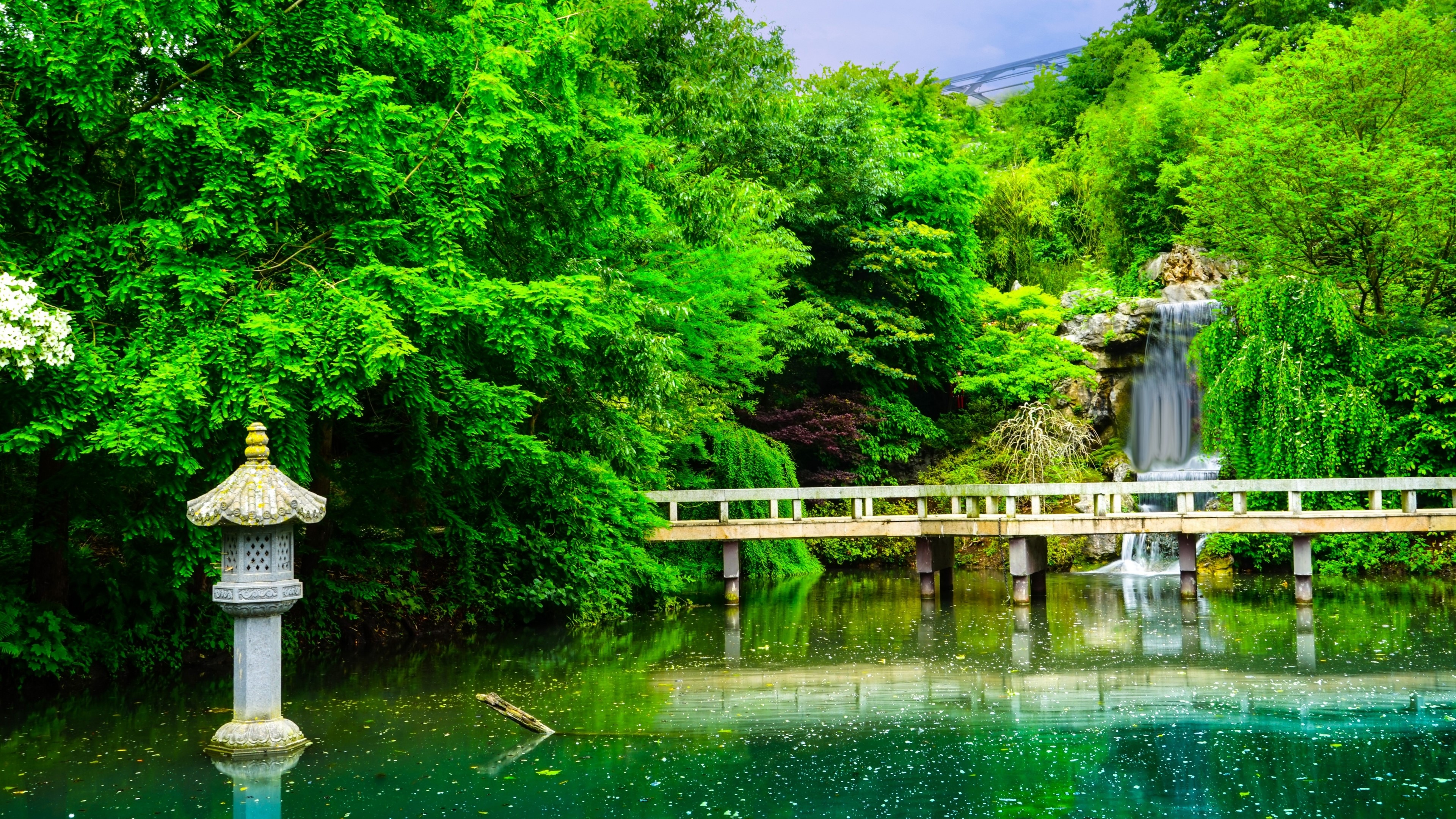 4K Landscape with Pond and Waterfall HD Wallpaper