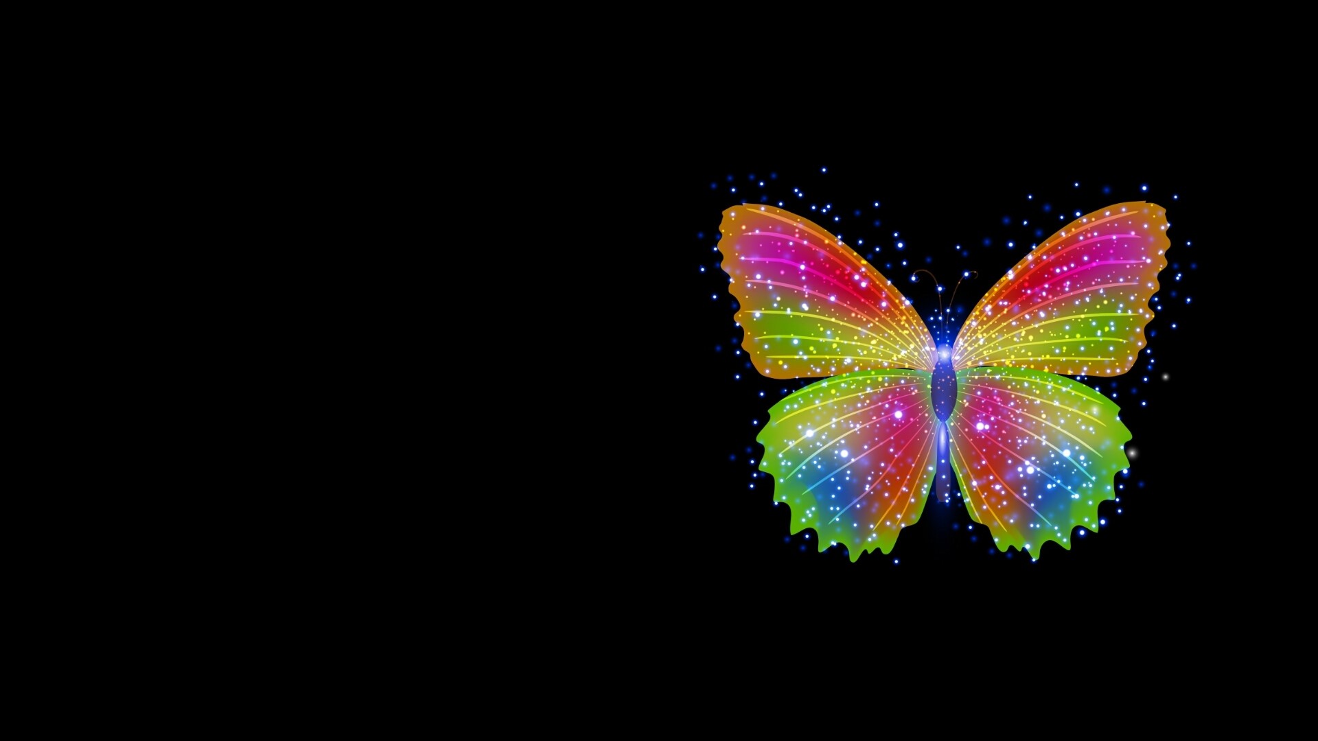 Rainbow butterfly with sparkles on black background HD Wallpaper