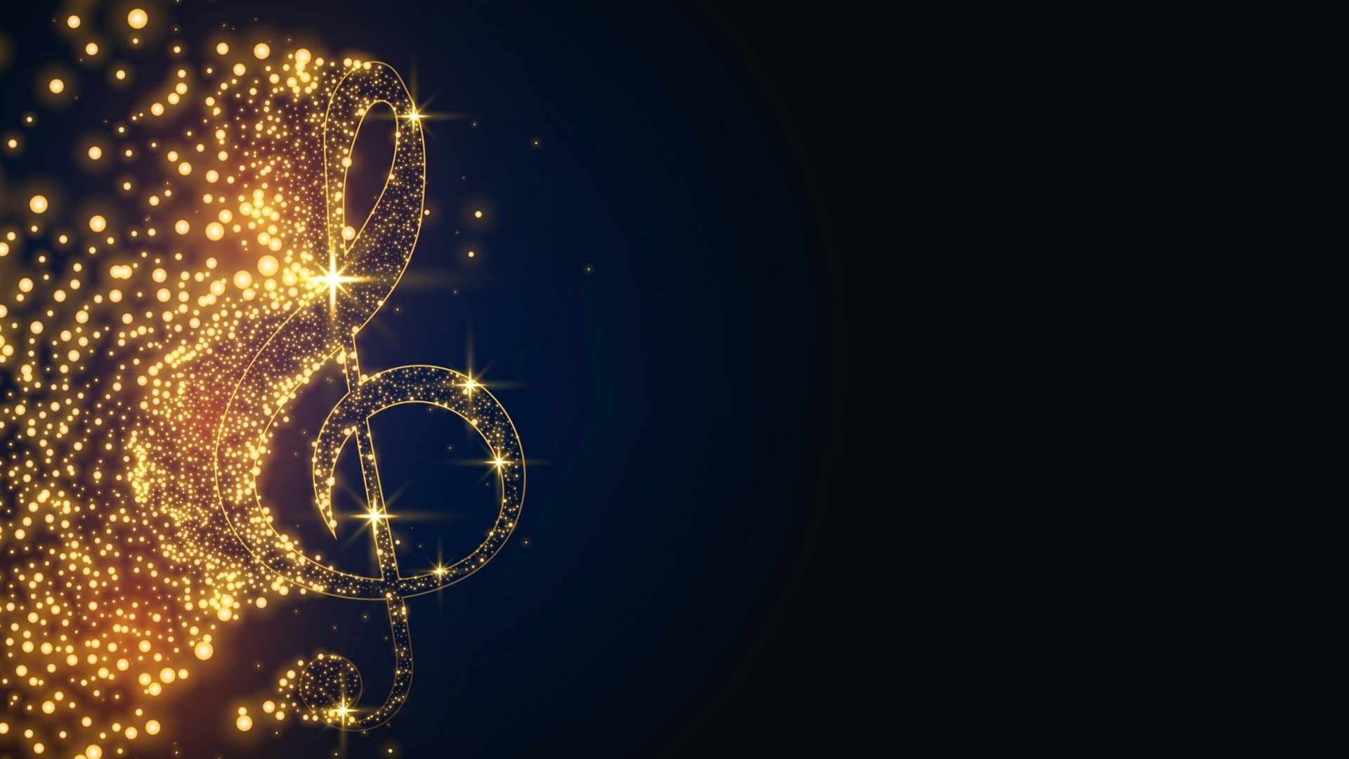 Golden musical notes and particles on dark background HD Wallpaper
