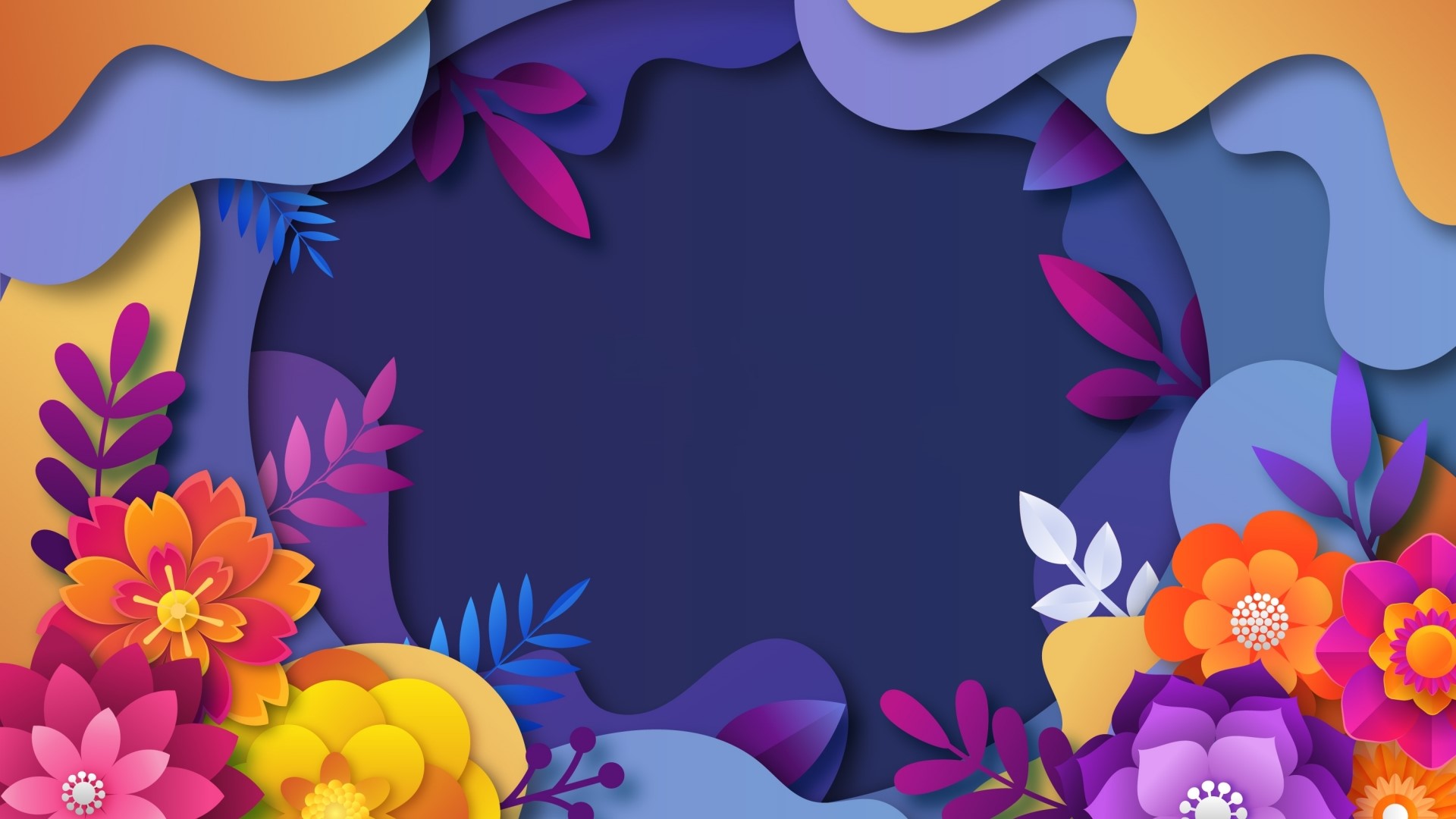Paper cut flowers and leaves border HD Wallpaper