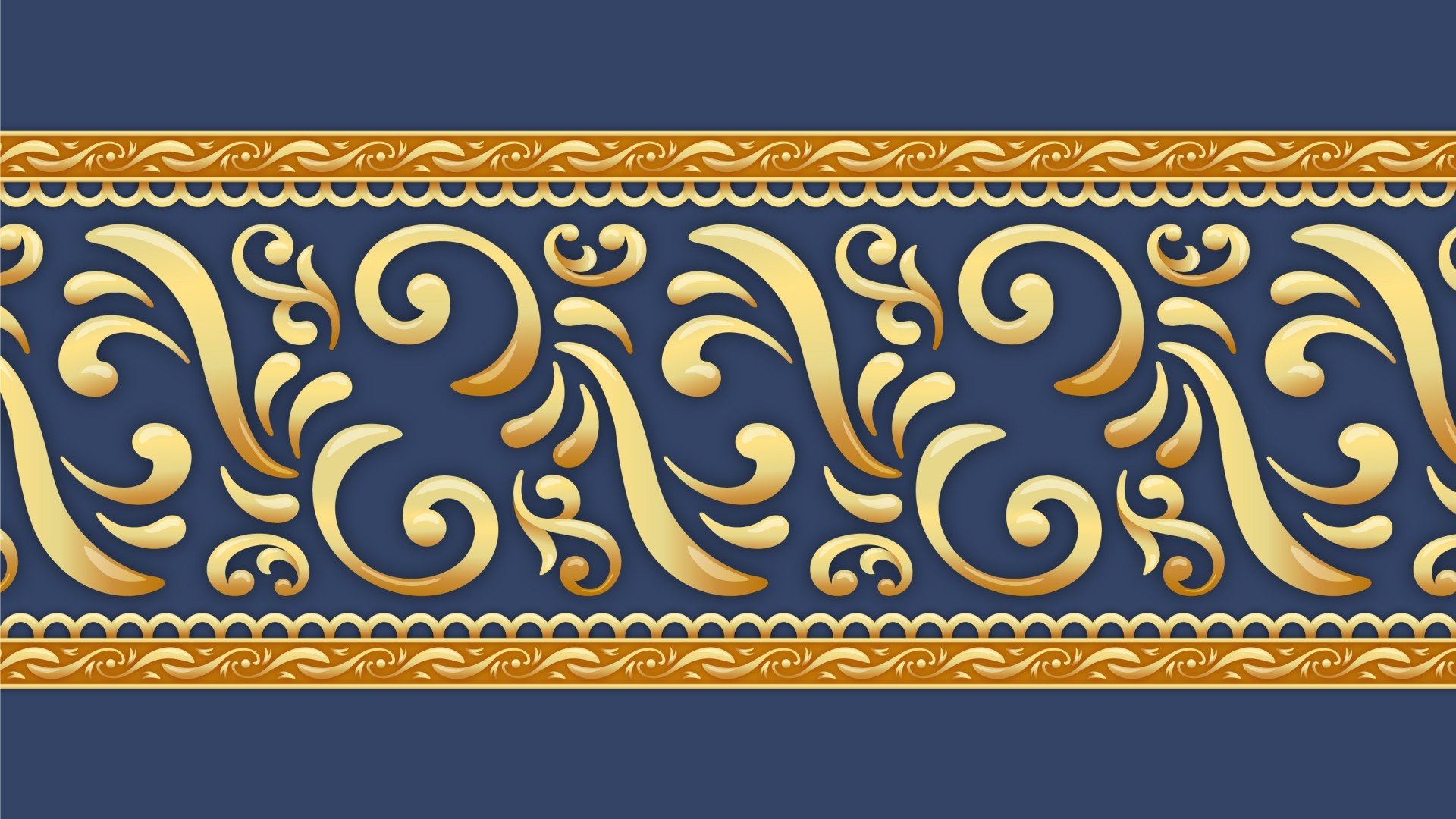 Golden floral border pattern on blue background HD Wallpaper