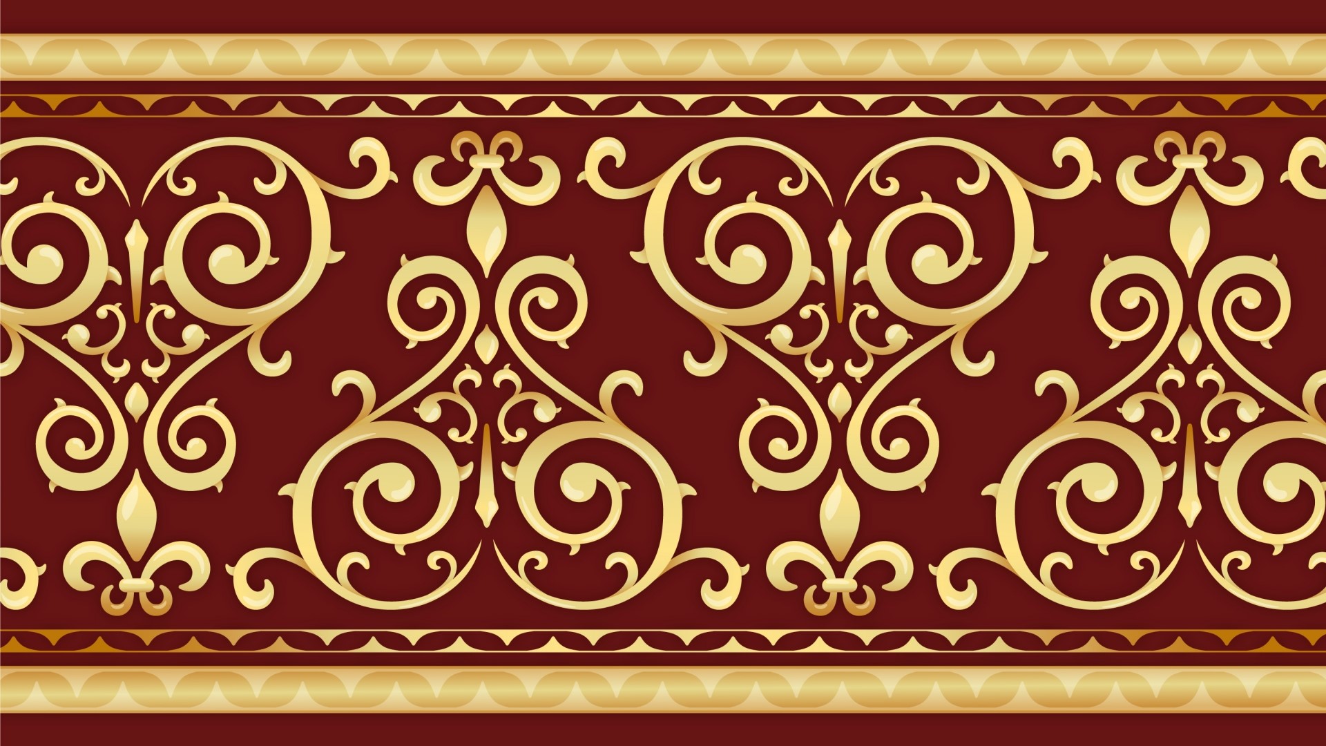 Gold ornate pattern on a dark red background HD Wallpaper