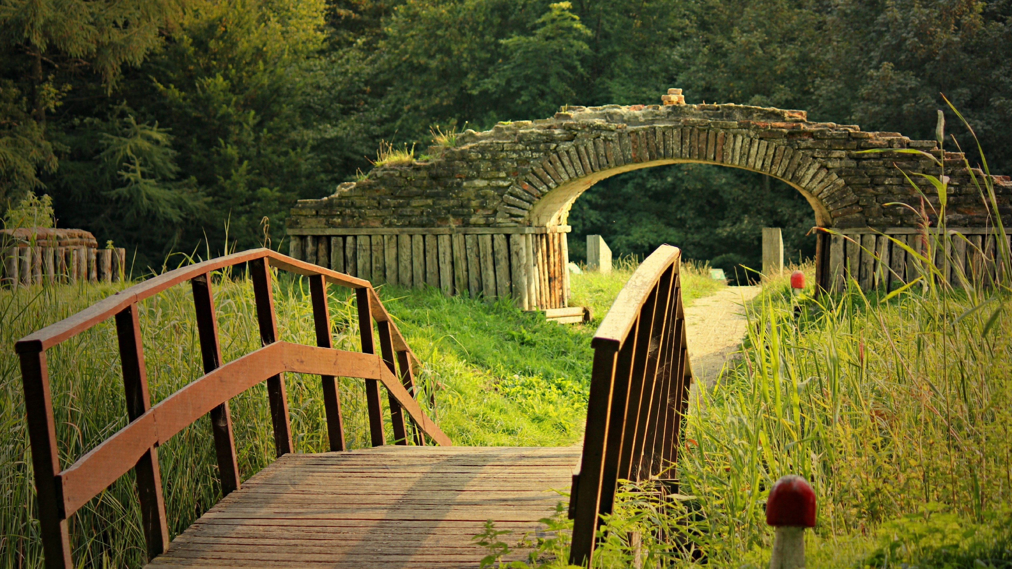 4K Bridge with Stone Archway HD Wallpaper