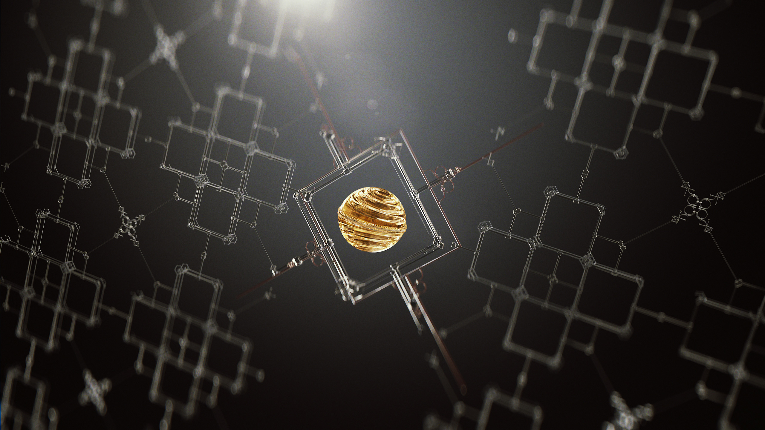 Abstract Network with Golden Sphere HD Wallpaper