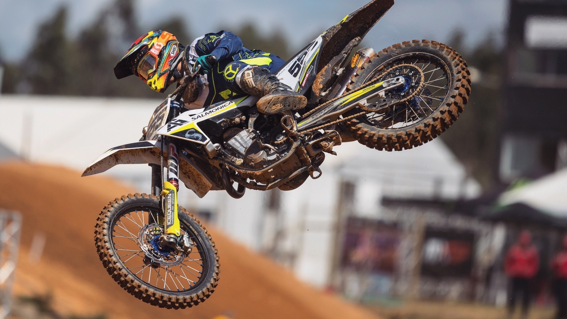 Motocross Rider 555 in Mid-Air Jump HD Wallpaper
