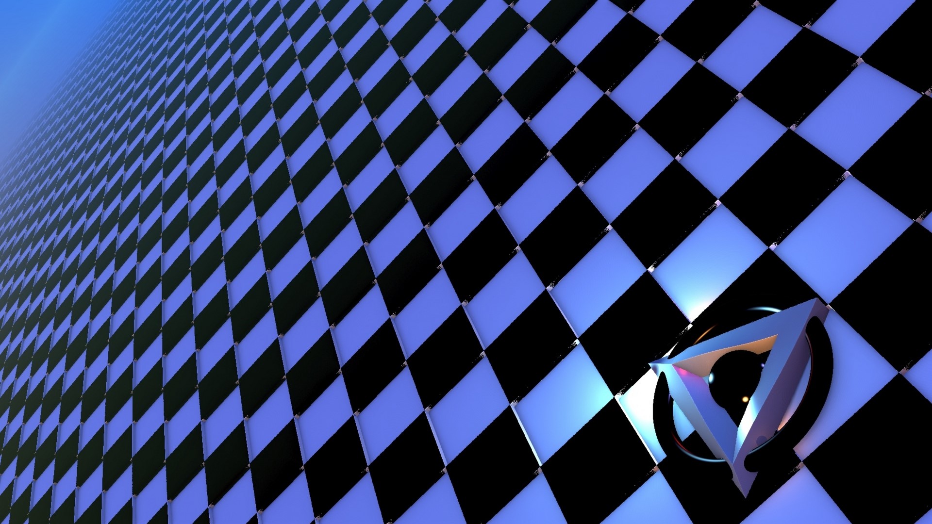 3D abstract checkered pattern with metallic logo HD Wallpaper