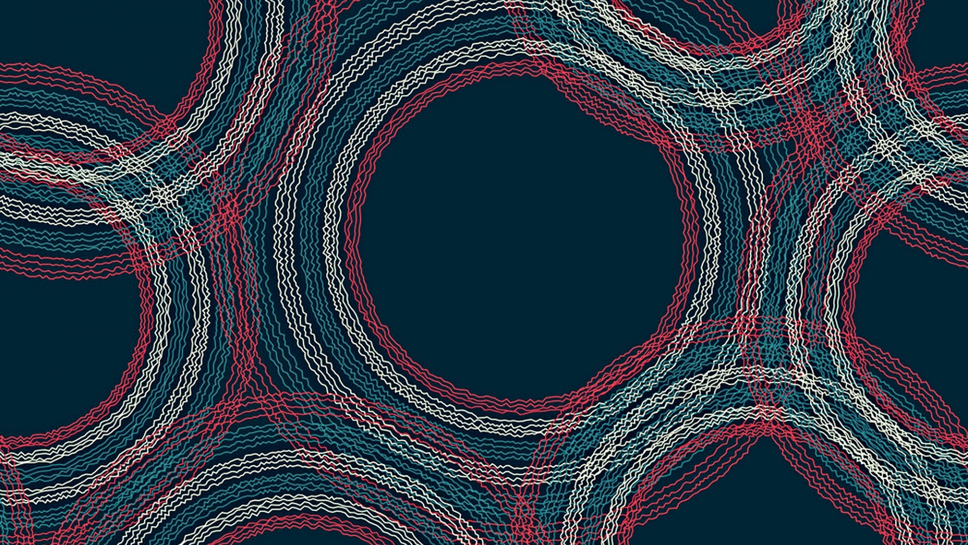 Abstract circles with wavy lines on dark background HD Wallpaper