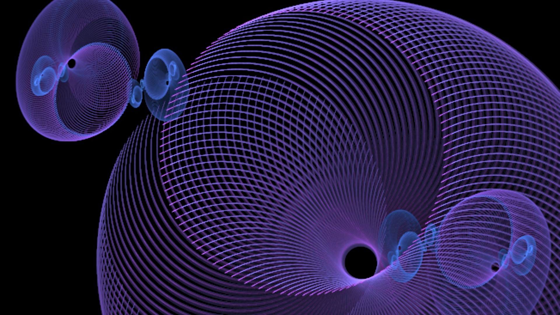 Purple and blue fractal patterns on black background HD Wallpaper