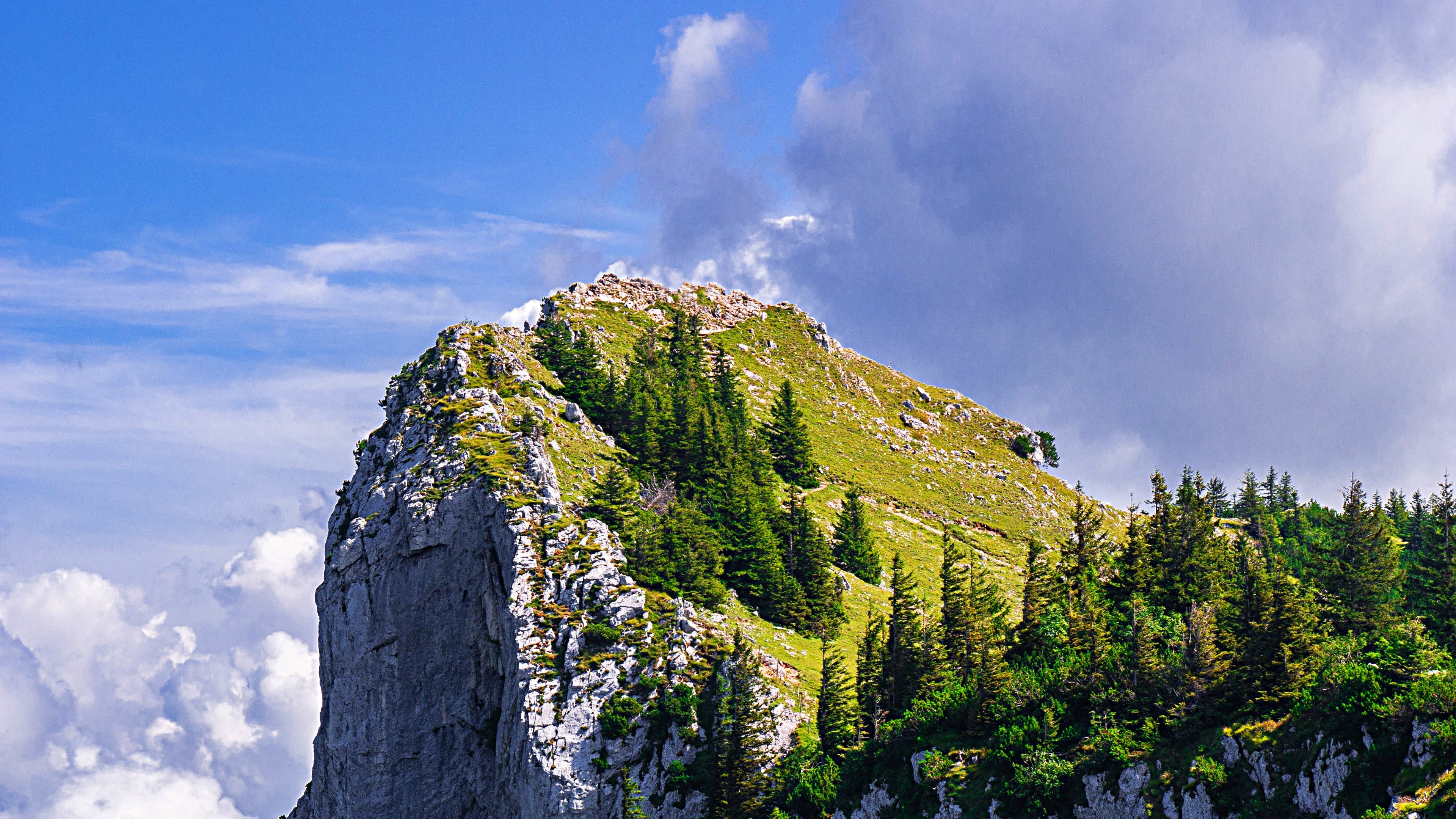 4K Mountain landscape with trees and clouds HD Wallpaper