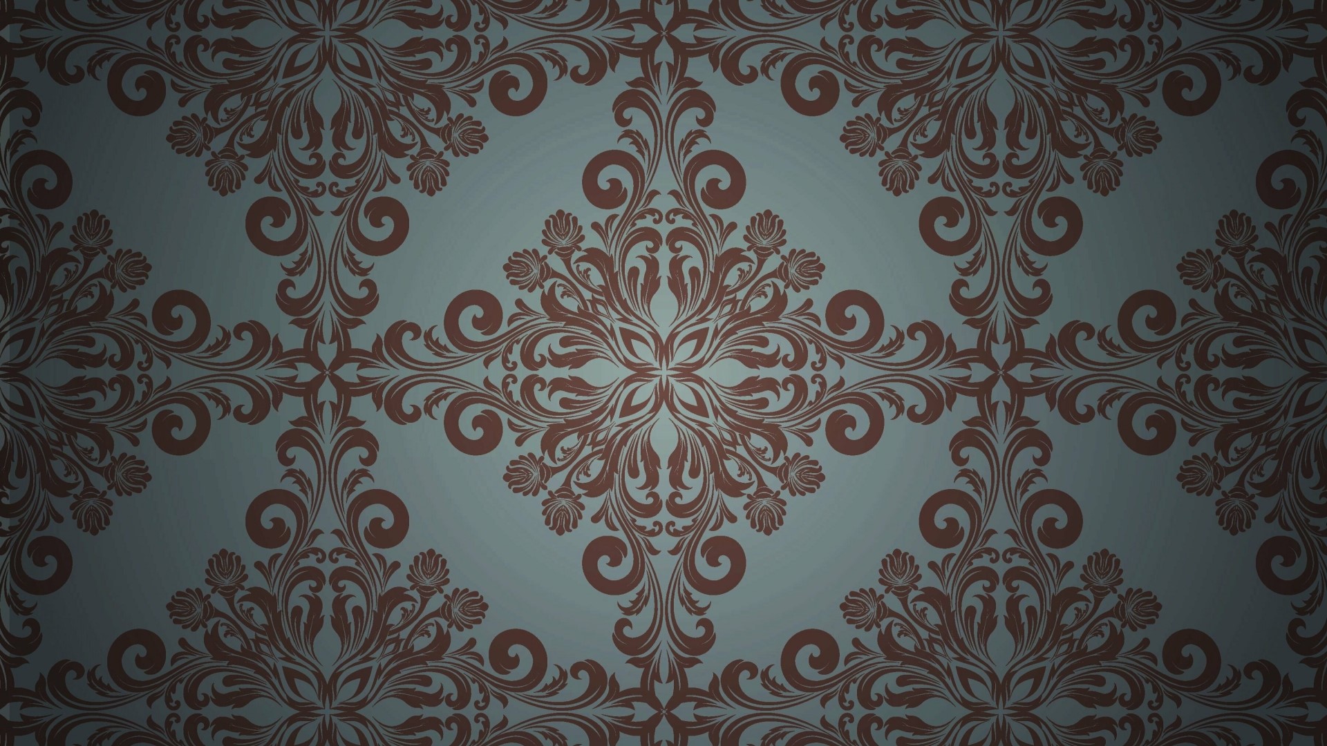 Brown damask pattern on a blue background HD Wallpaper