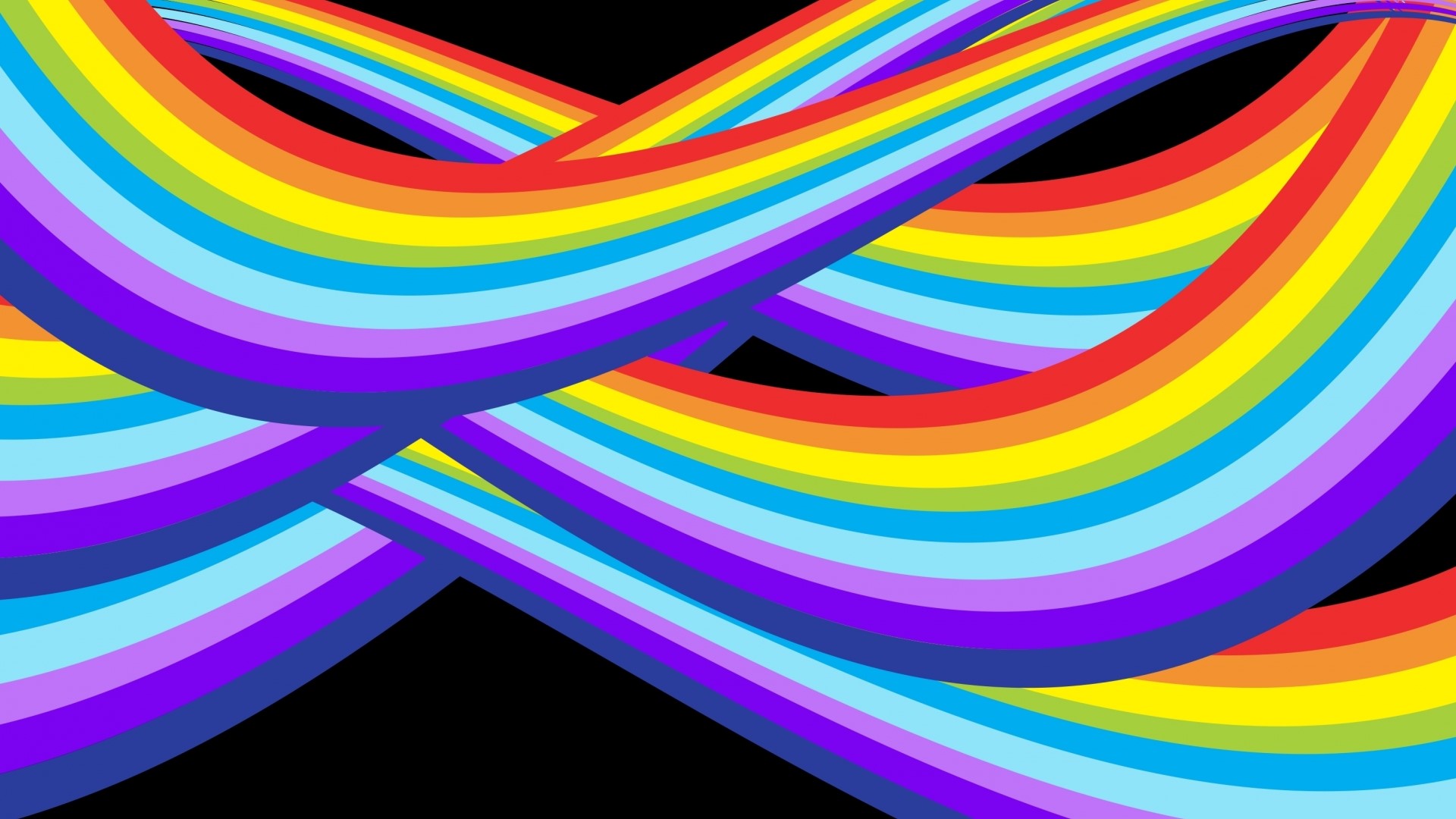 Abstract Rainbow Waves on Black Background HD Wallpaper
