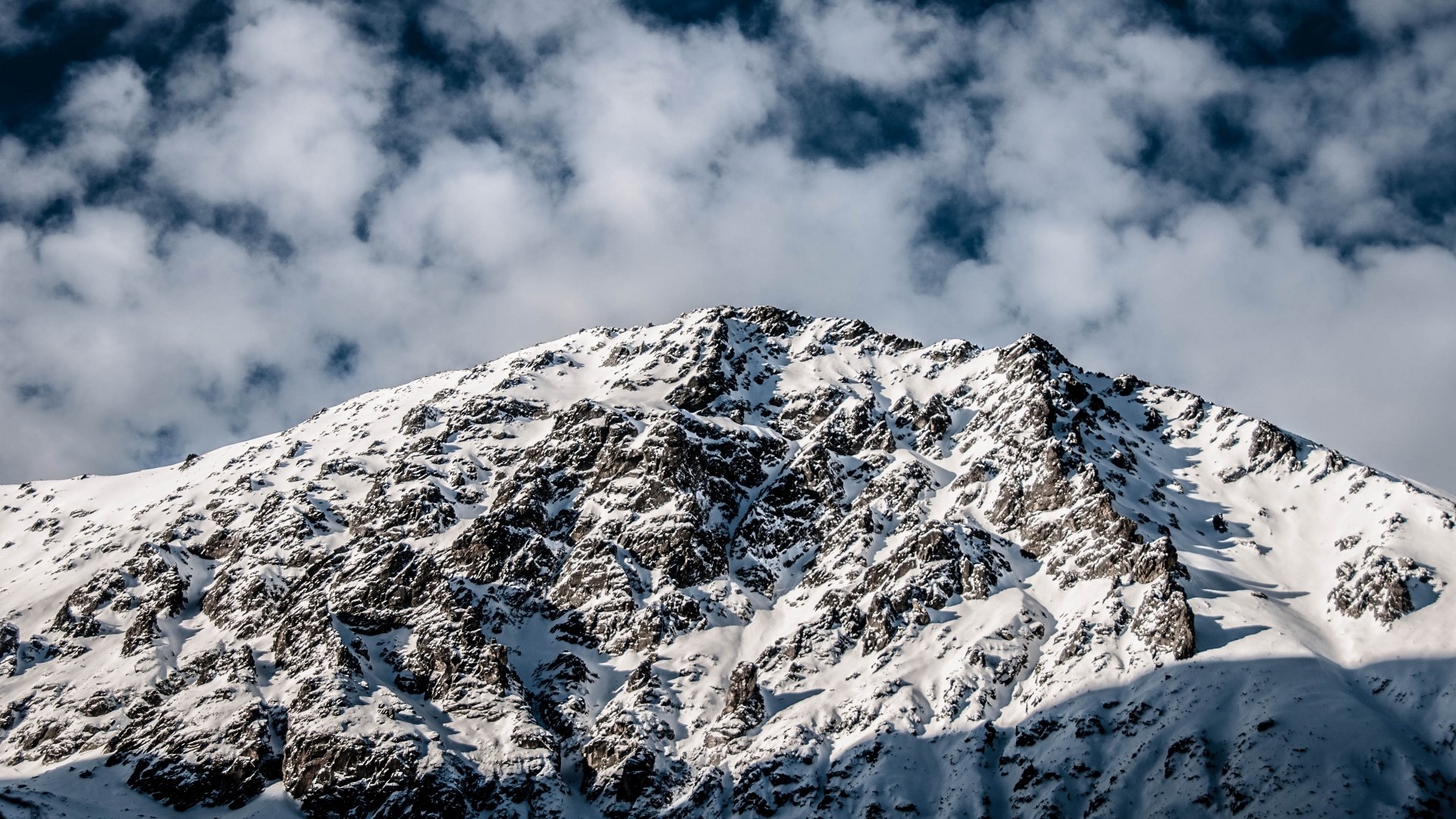 Snowy Mountain Peak Under Cloudy Sky HD Wallpaper