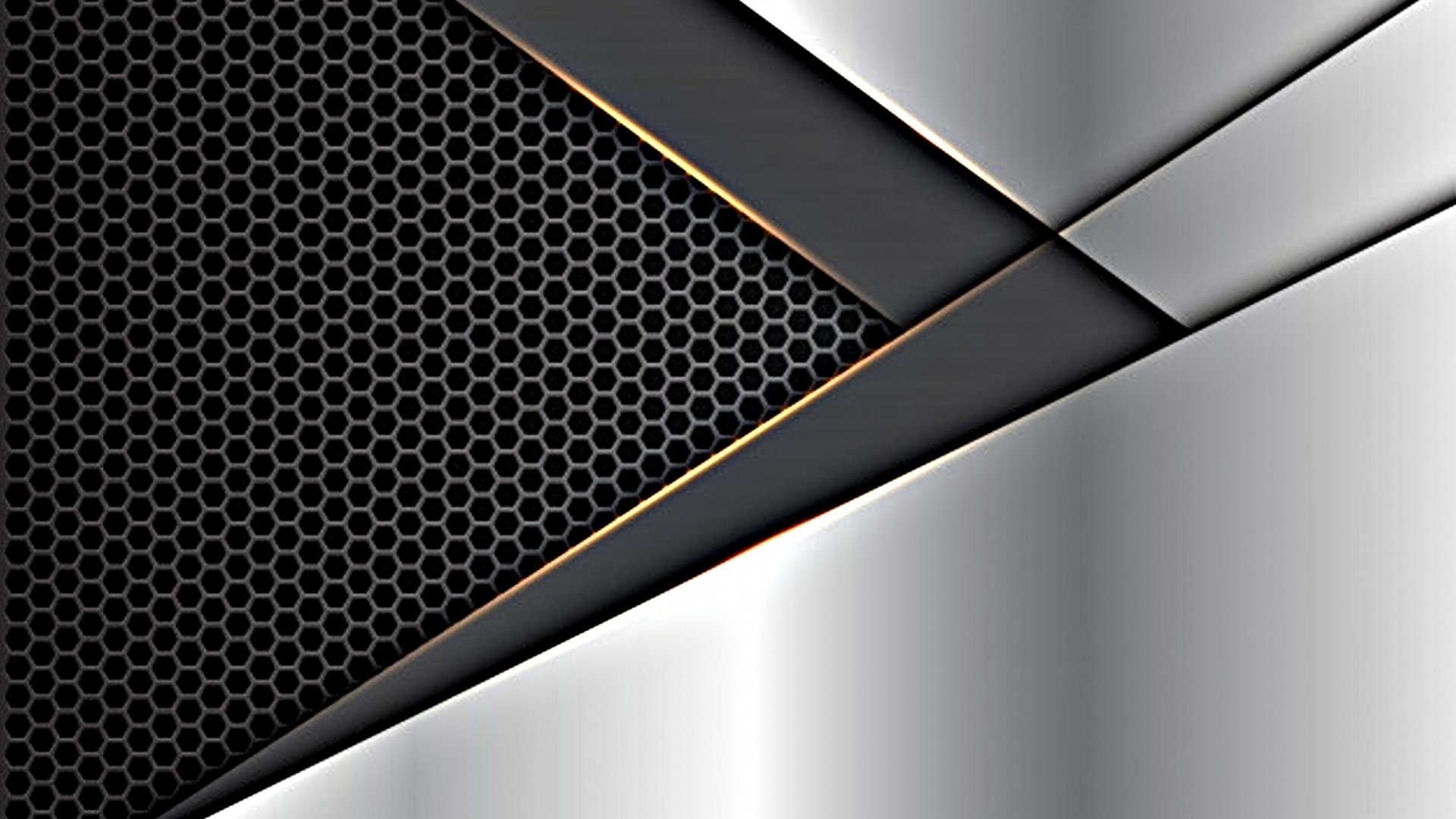 Abstract Metallic Hexagonal Pattern with Silver and Black Layers HD Wallpaper