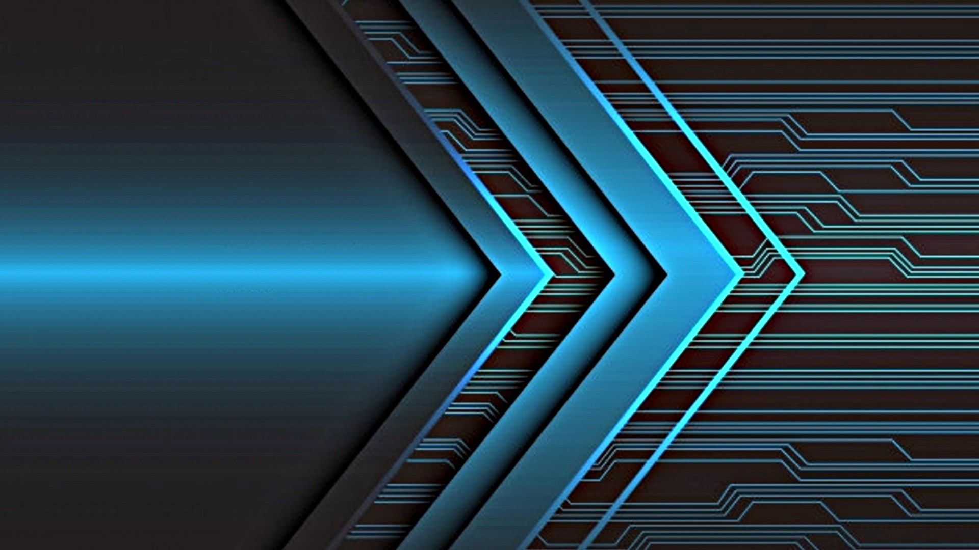 Abstract blue arrows on dark background with circuit pattern HD Wallpaper