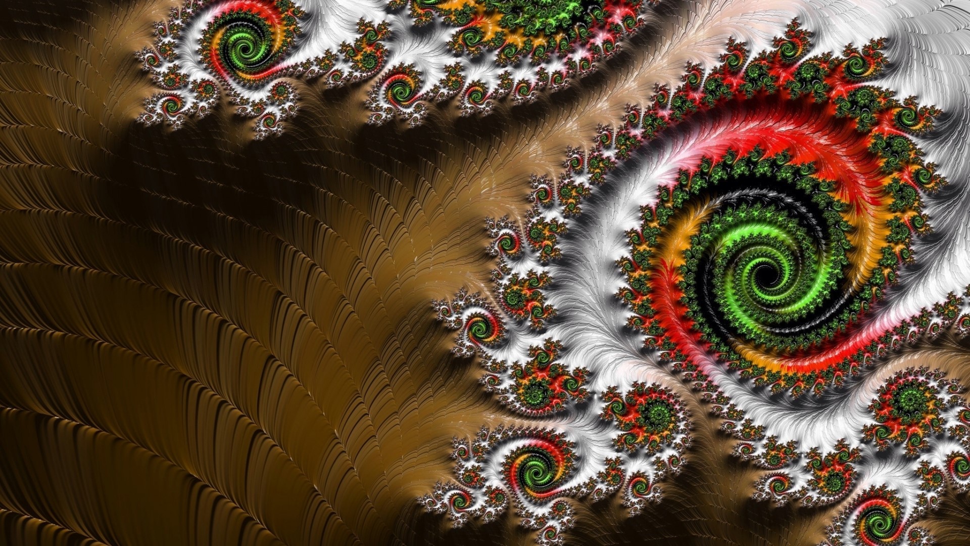 Fractal spiral with vibrant colors and brown texture HD Wallpaper