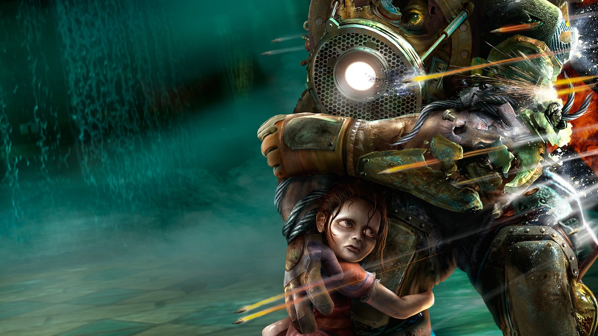 Big Daddy protecting Little Sister in Bioshock 2 HD Wallpaper