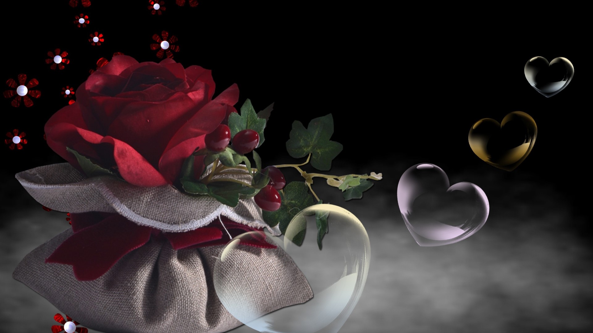 Valentine's Day Rose and Hearts HD Wallpaper