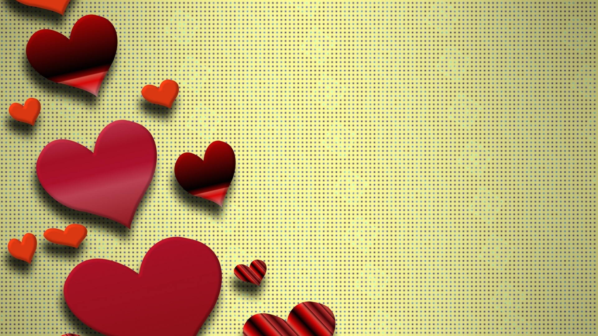 Red and orange hearts on a dotted yellow background HD Wallpaper