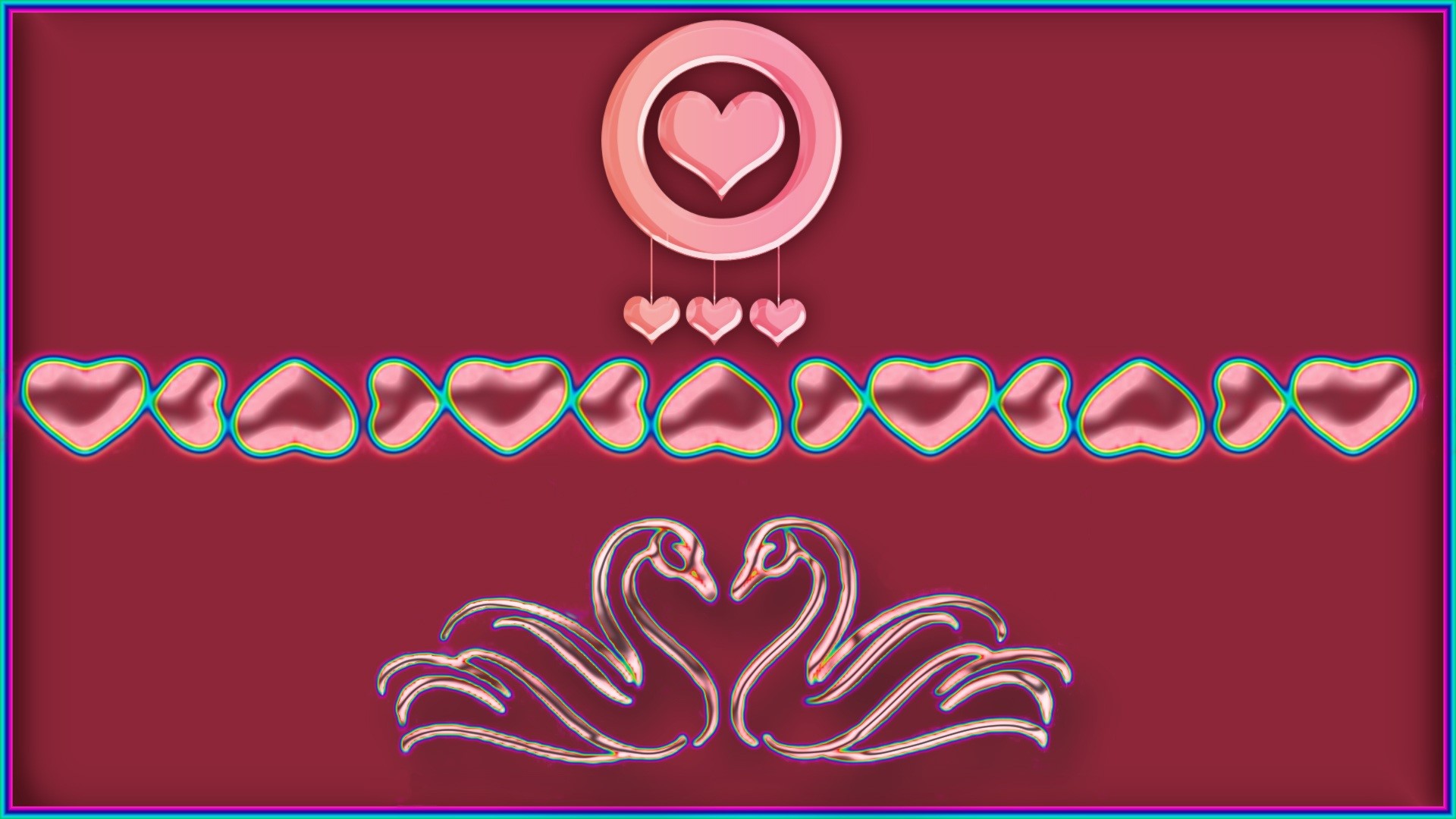 Valentine's Day Swans and Hearts HD Wallpaper
