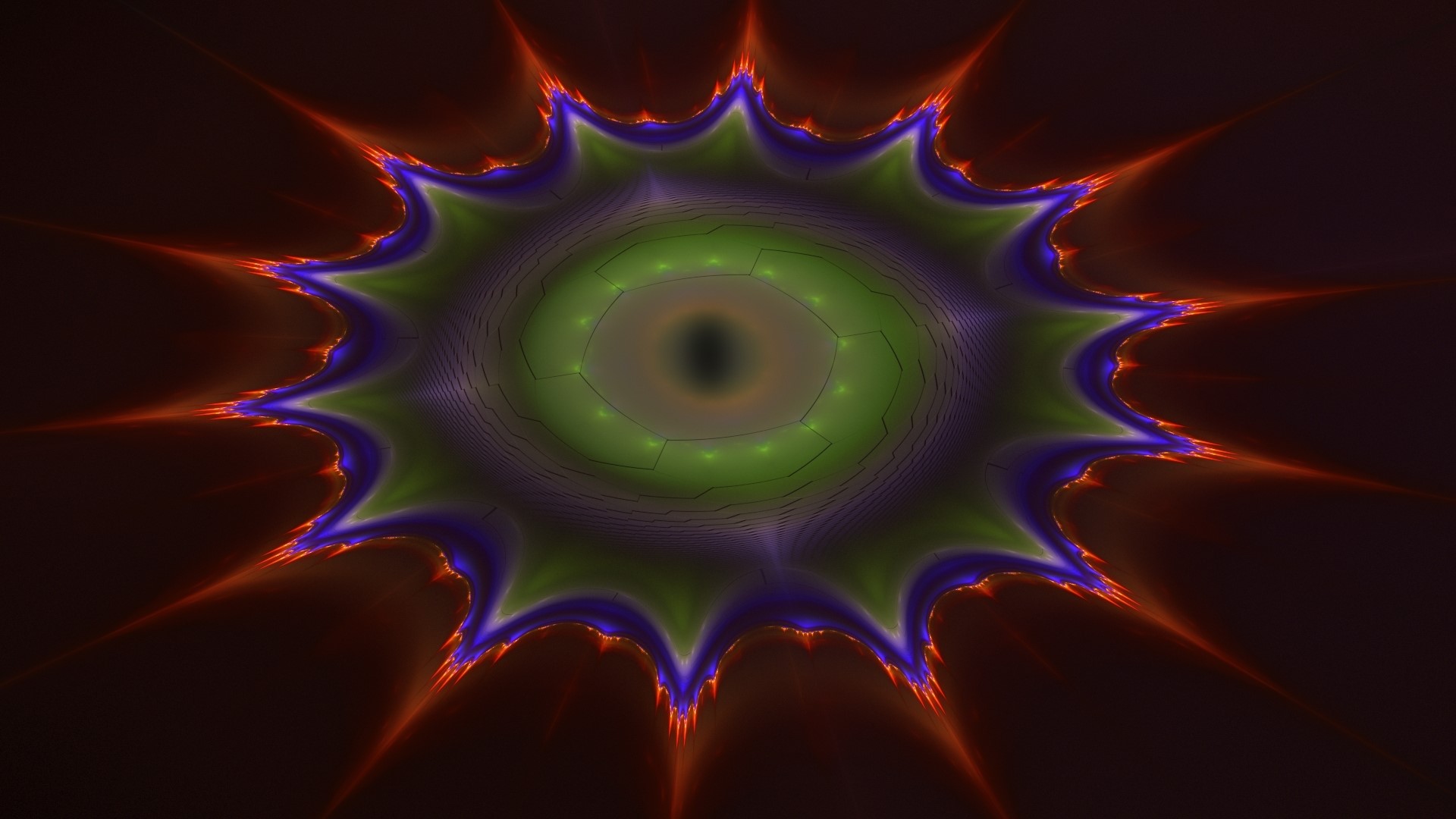 Abstract fractal with swirling green and orange patterns HD Wallpaper