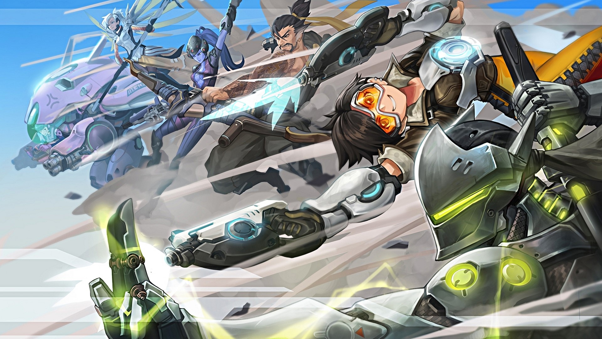 Overwatch characters in action HD Wallpaper
