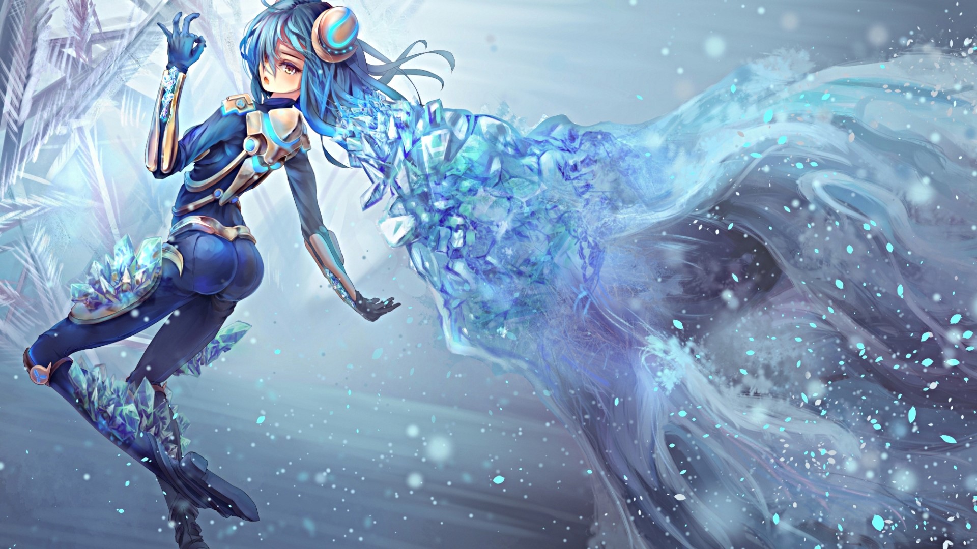 Anime girl with blue hair and ice powers HD Wallpaper