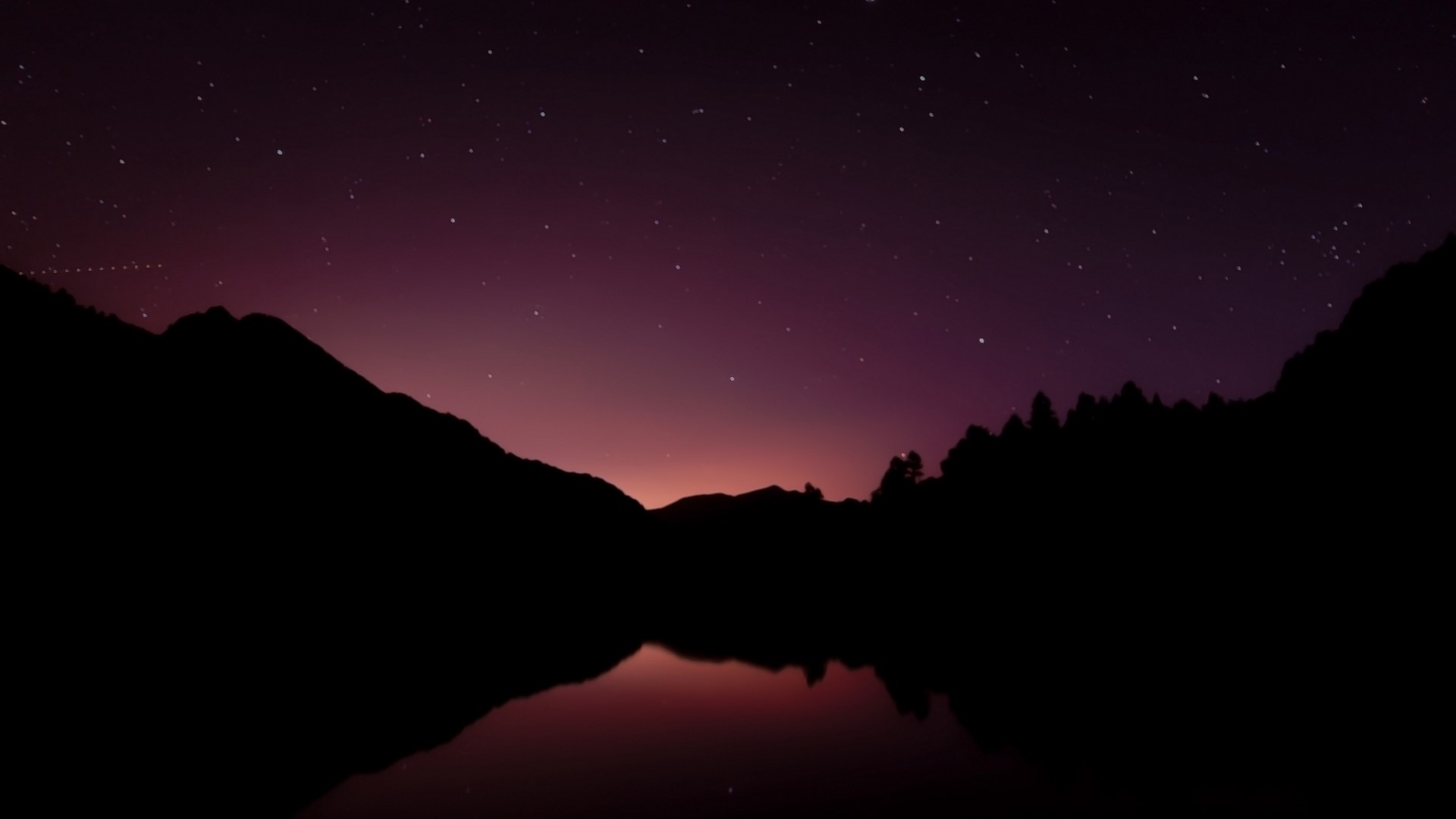 Night sky over mountains and lake HD Wallpaper