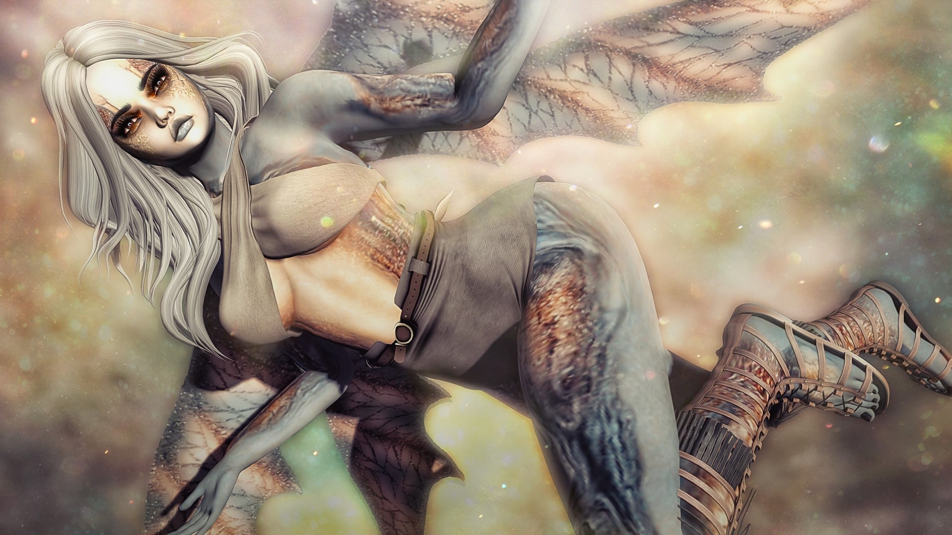 Fantasy girl with wings and scales HD Wallpaper